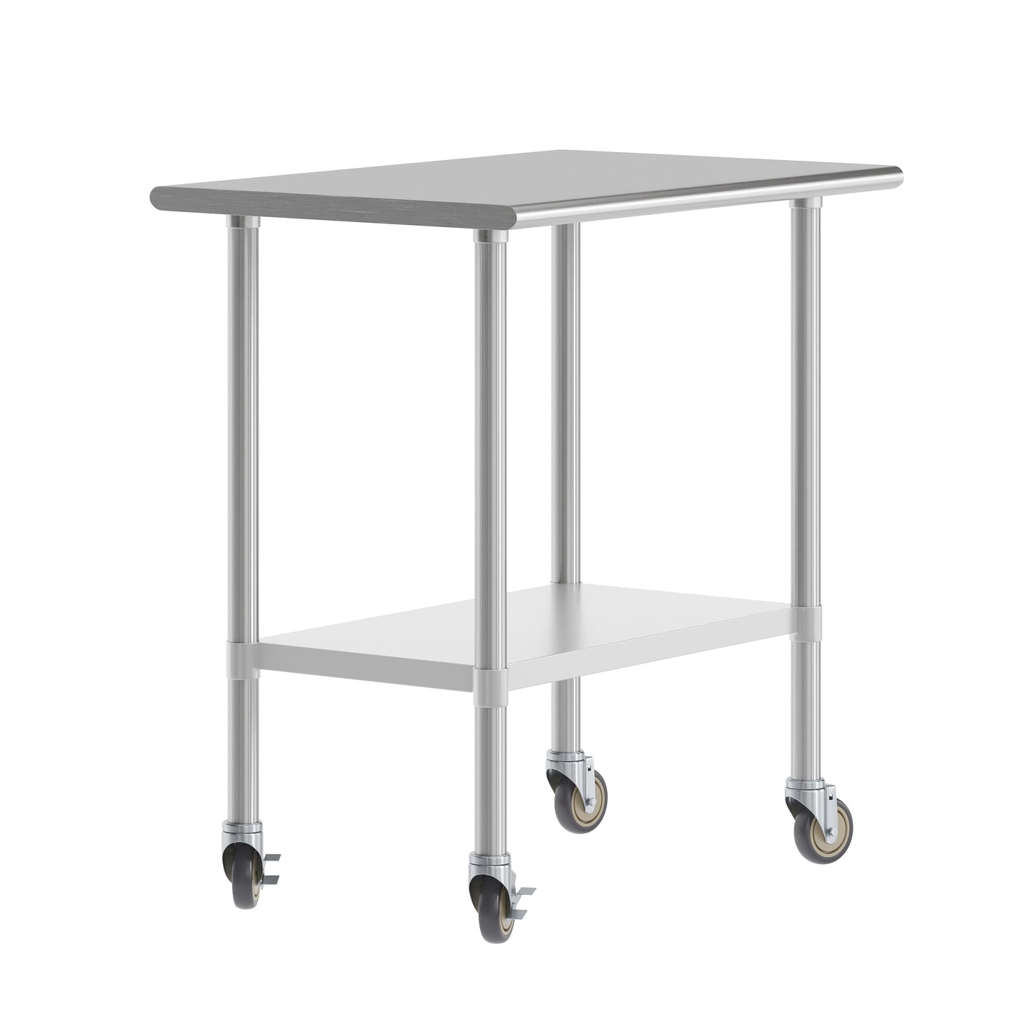 Reese 24x36 Portable Prep and Work Table with NSF Certified 18 Gauge Stainless Steel Top Shelf, Galvanized Steel Undershelf, 4 Casters with 2 Locking Stainless Steel