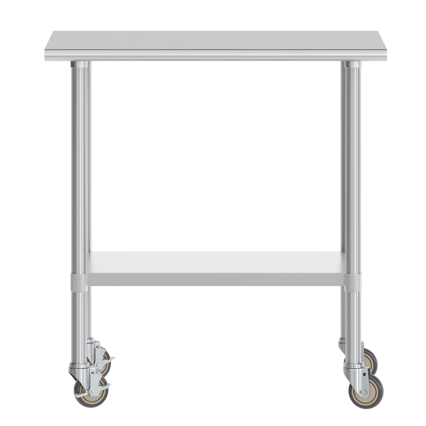 Reese 24x36 Portable Prep and Work Table with NSF Certified 18 Gauge Stainless Steel Top Shelf, Galvanized Steel Undershelf, 4 Casters with 2 Locking Stainless Steel