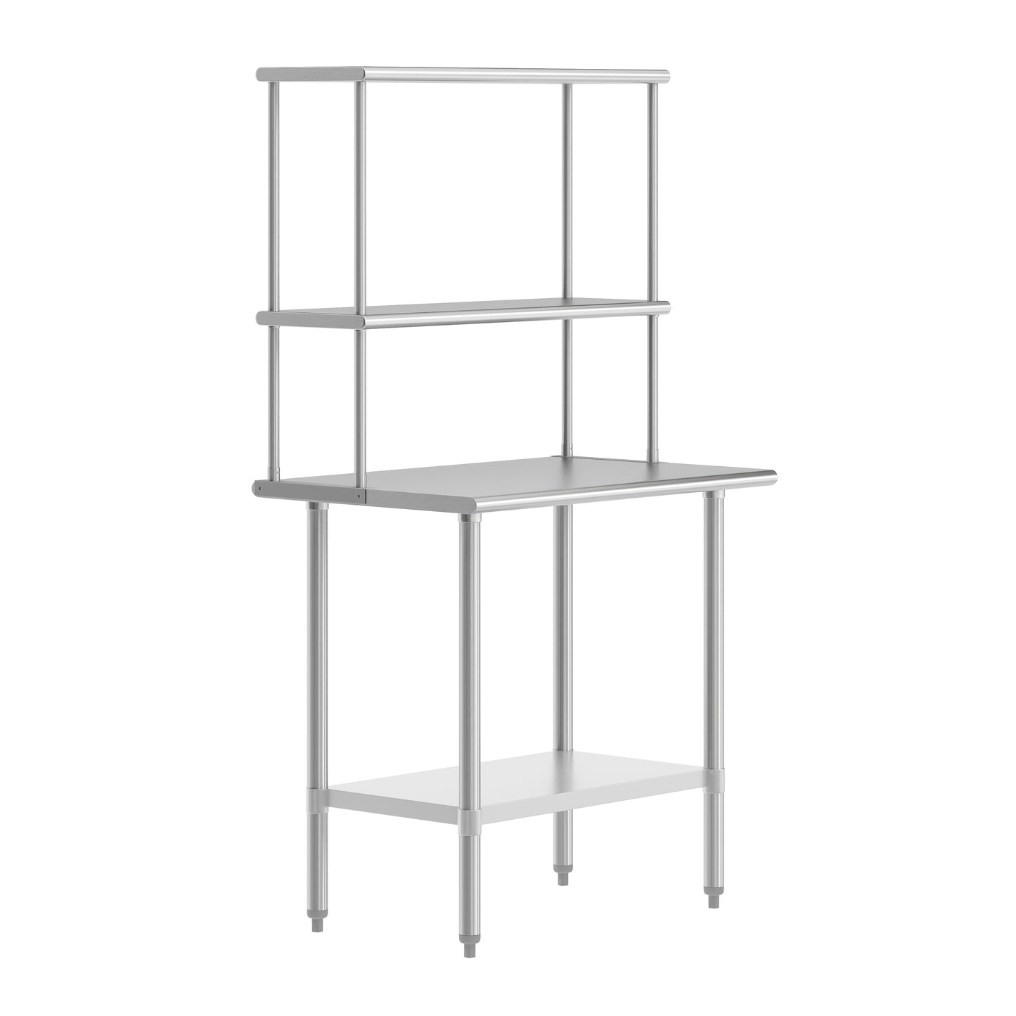 Reese 24x36 Portable Prep and Work Table with NSF Certified 18 Gauge Stainless Steel Top Shelf and Double Overshelves and Galvanized Steel Undershelf Stainless Steel