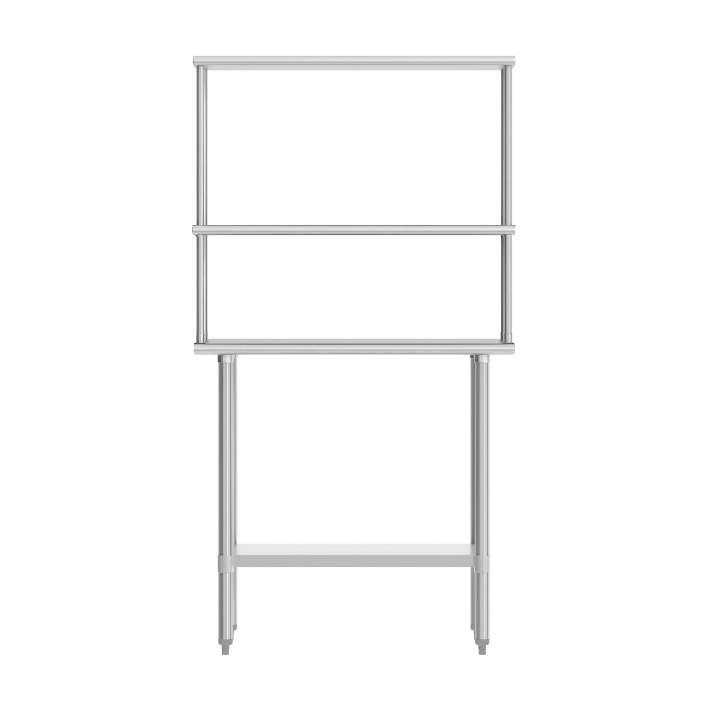Reese 24x36 Portable Prep and Work Table with NSF Certified 18 Gauge Stainless Steel Top Shelf and Double Overshelves and Galvanized Steel Undershelf Stainless Steel