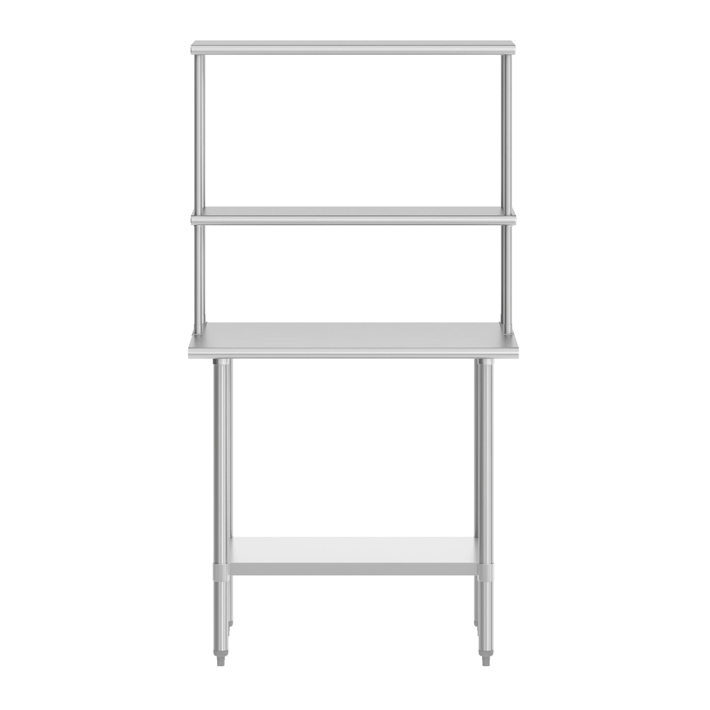 Reese 24x36 Portable Prep and Work Table with NSF Certified 18 Gauge Stainless Steel Top Shelf and Double Overshelves and Galvanized Steel Undershelf Stainless Steel