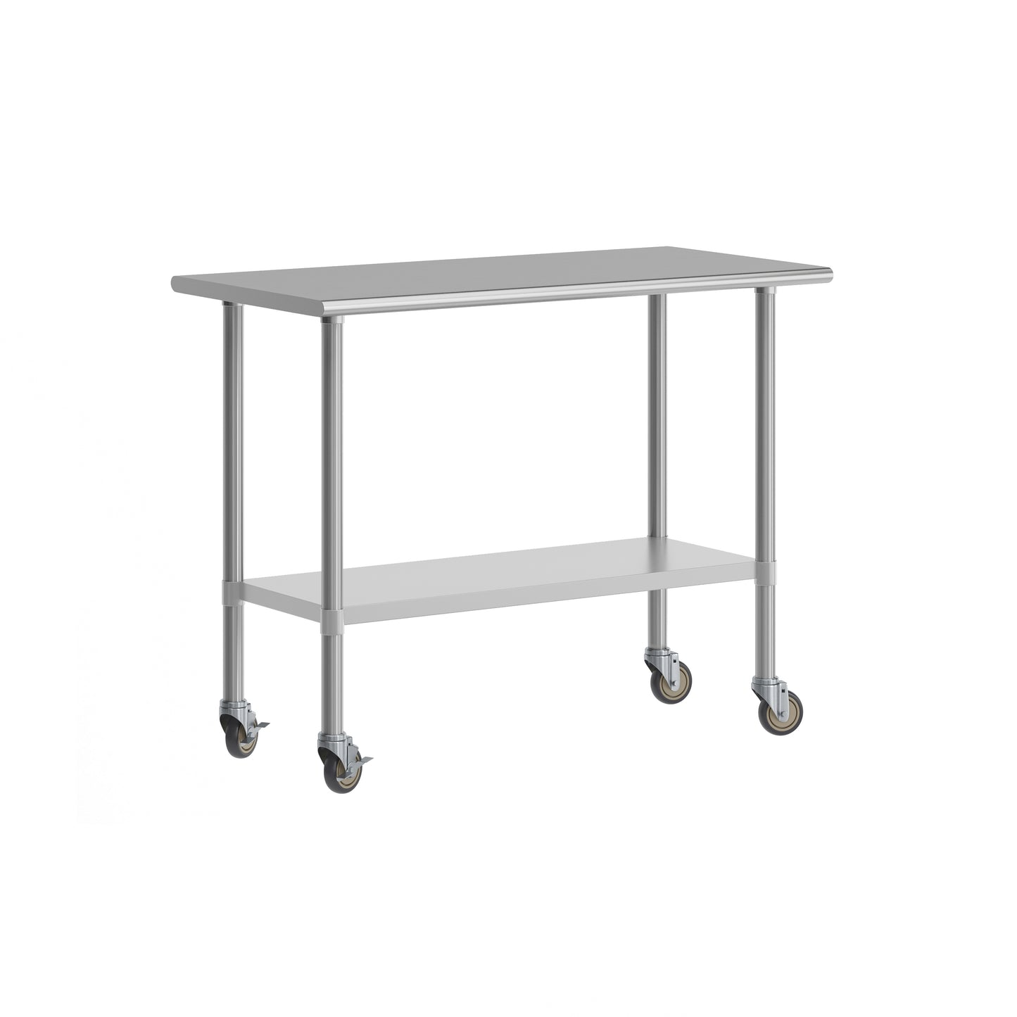 Rawcliffe Portable Prep and Work Table with NSF Certified 18 Gauge Stainless Steel Top Shelf, Galvanized Steel Undershelf and 4 Casters with 2 Locking Stainless Steel