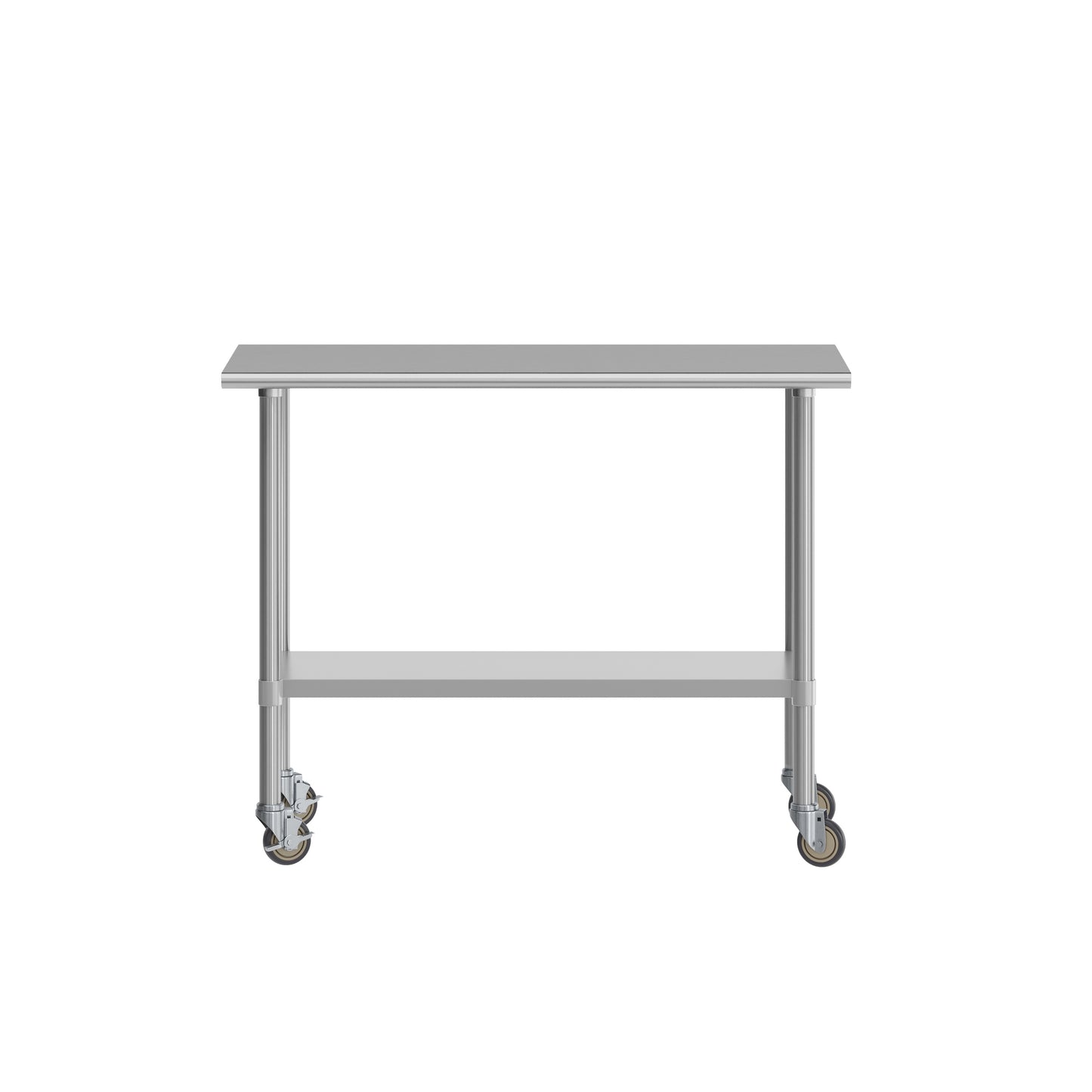 Rawcliffe Portable Prep and Work Table with NSF Certified 18 Gauge Stainless Steel Top Shelf, Galvanized Steel Undershelf and 4 Casters with 2 Locking Stainless Steel