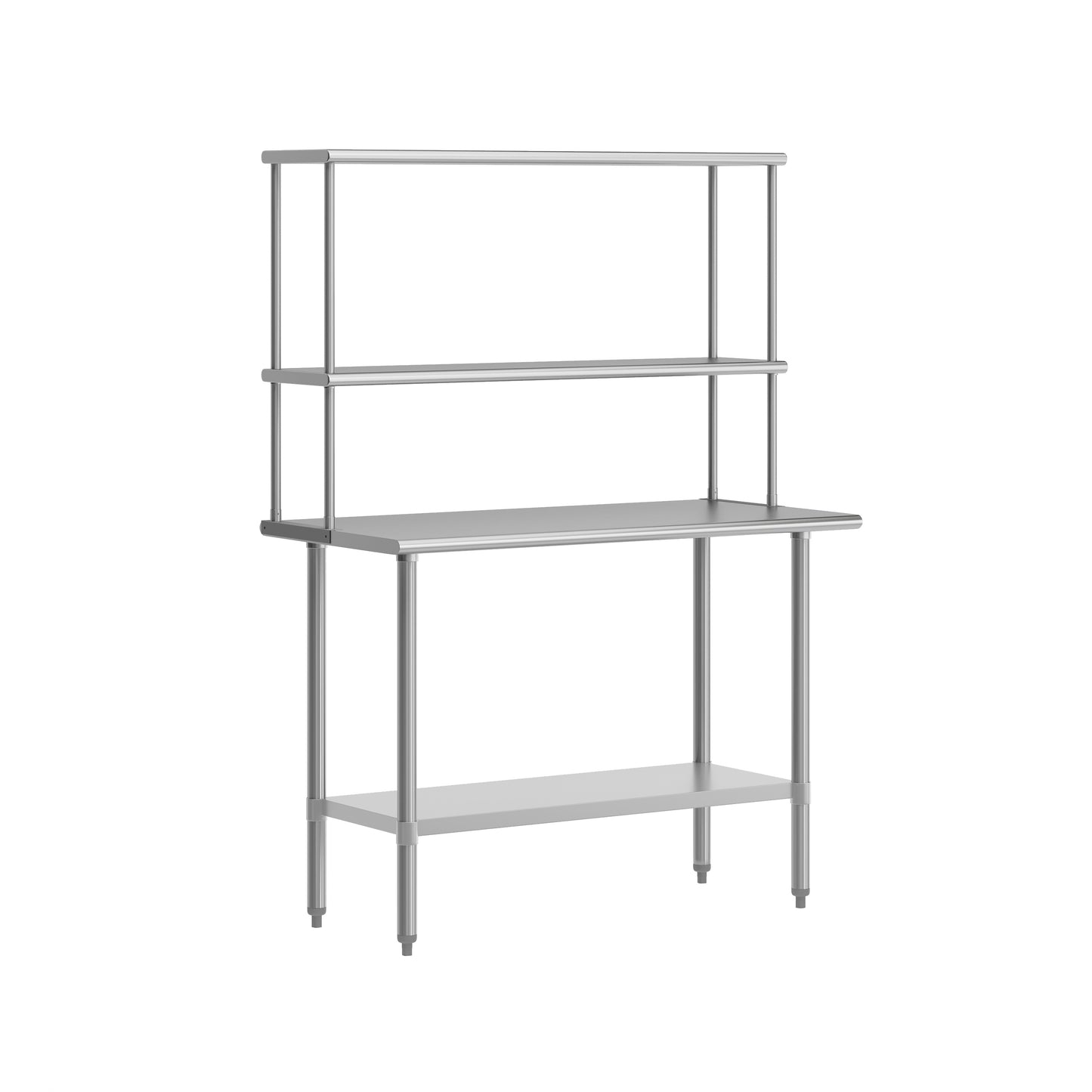 Rawcliffe Portable Prep and Work Table with NSF Certified 18 Gauge Stainless Steel Top Shelf and Double Overshelves and Galvanized Steel Undershelf Stainless Steel