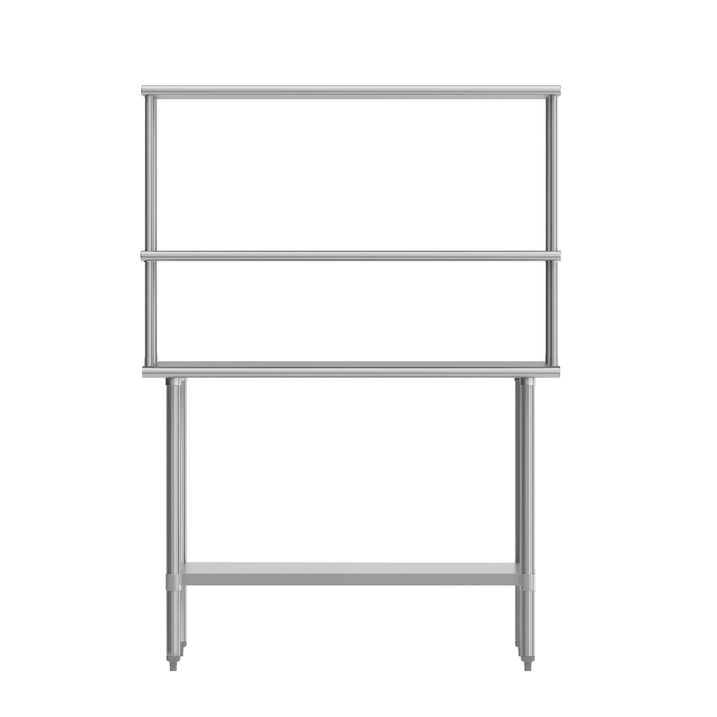 Rawcliffe Portable Prep and Work Table with NSF Certified 18 Gauge Stainless Steel Top Shelf and Double Overshelves and Galvanized Steel Undershelf Stainless Steel