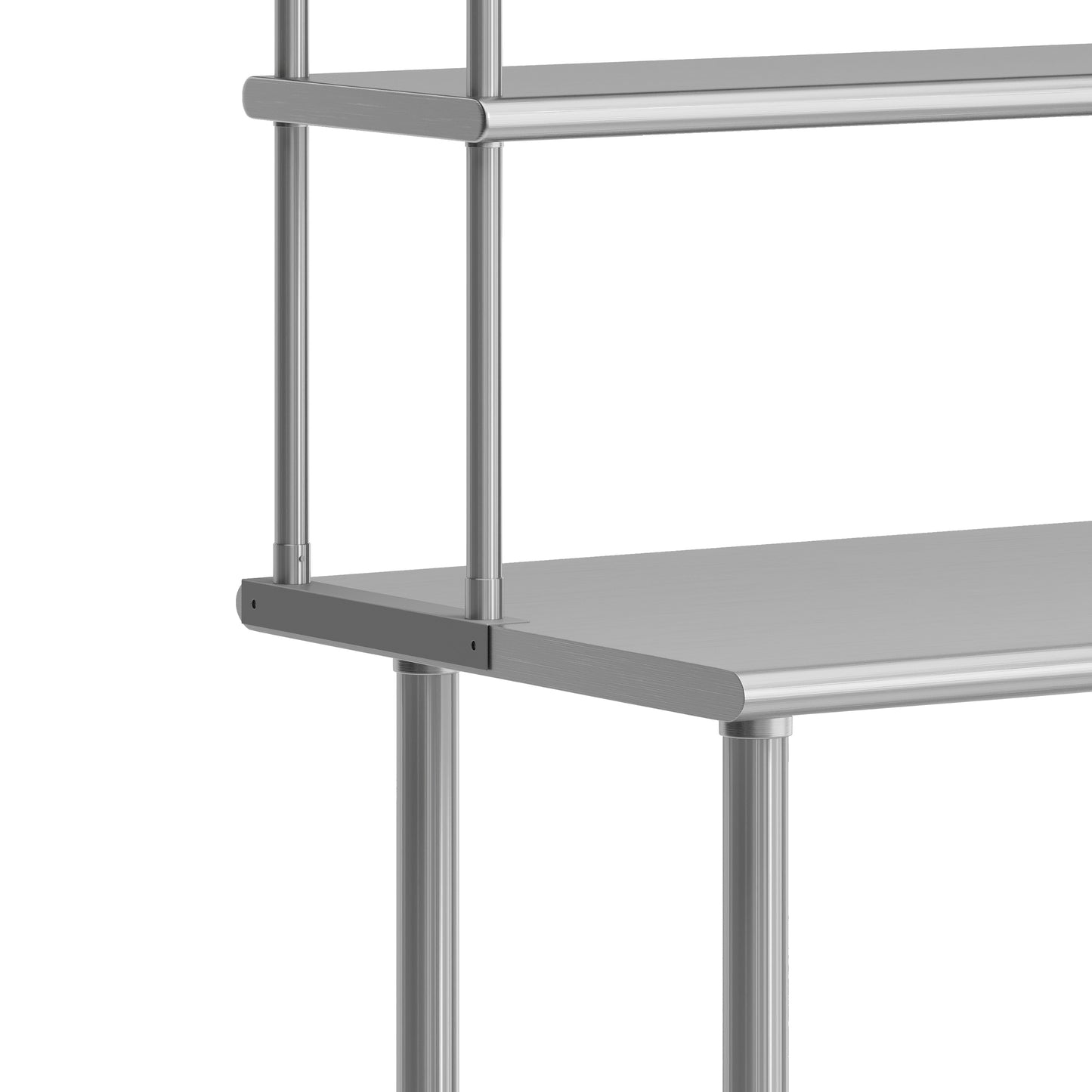 Rawcliffe Portable Prep and Work Table with NSF Certified 18 Gauge Stainless Steel Top Shelf and Double Overshelves and Galvanized Steel Undershelf Stainless Steel