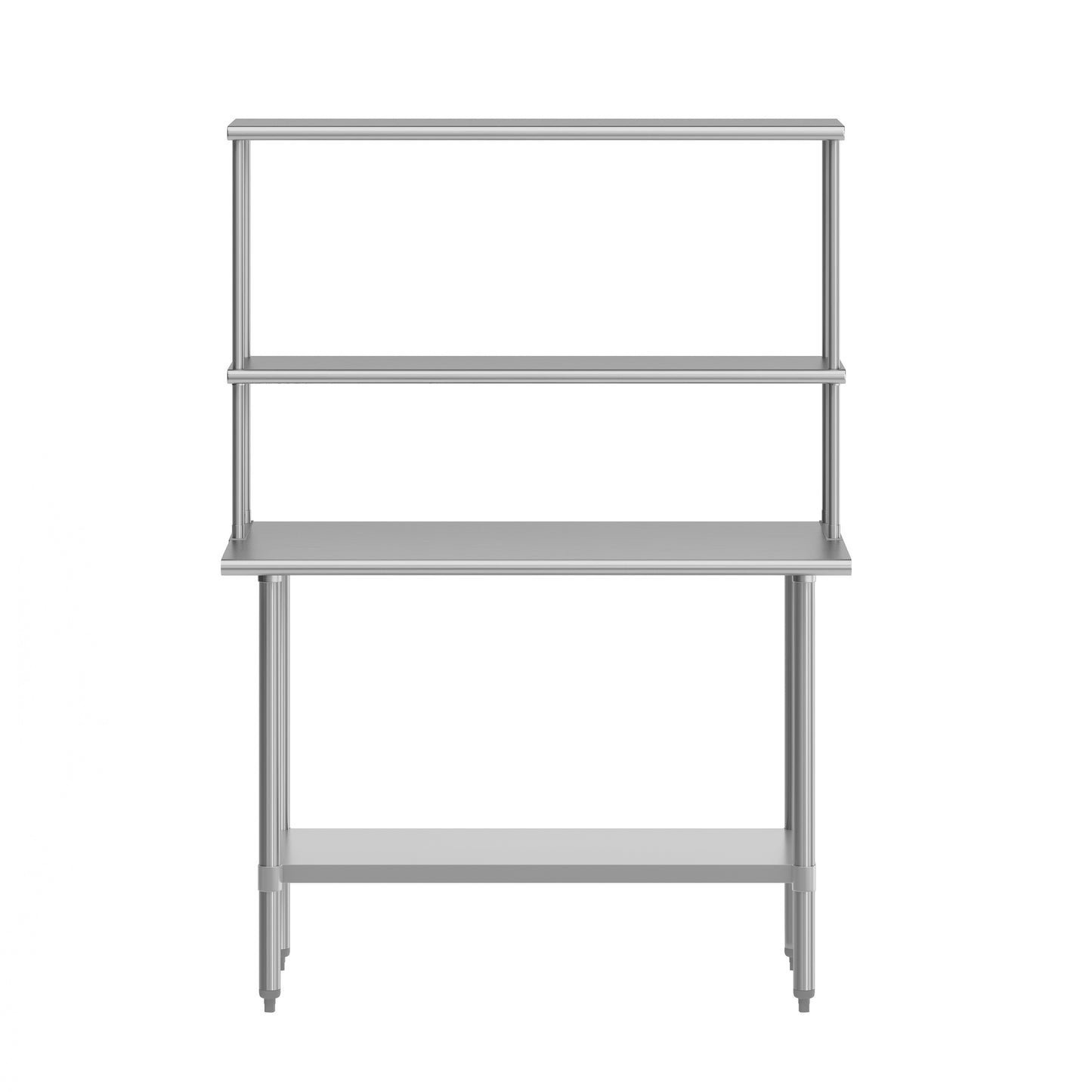 Rawcliffe Portable Prep and Work Table with NSF Certified 18 Gauge Stainless Steel Top Shelf and Double Overshelves and Galvanized Steel Undershelf Stainless Steel