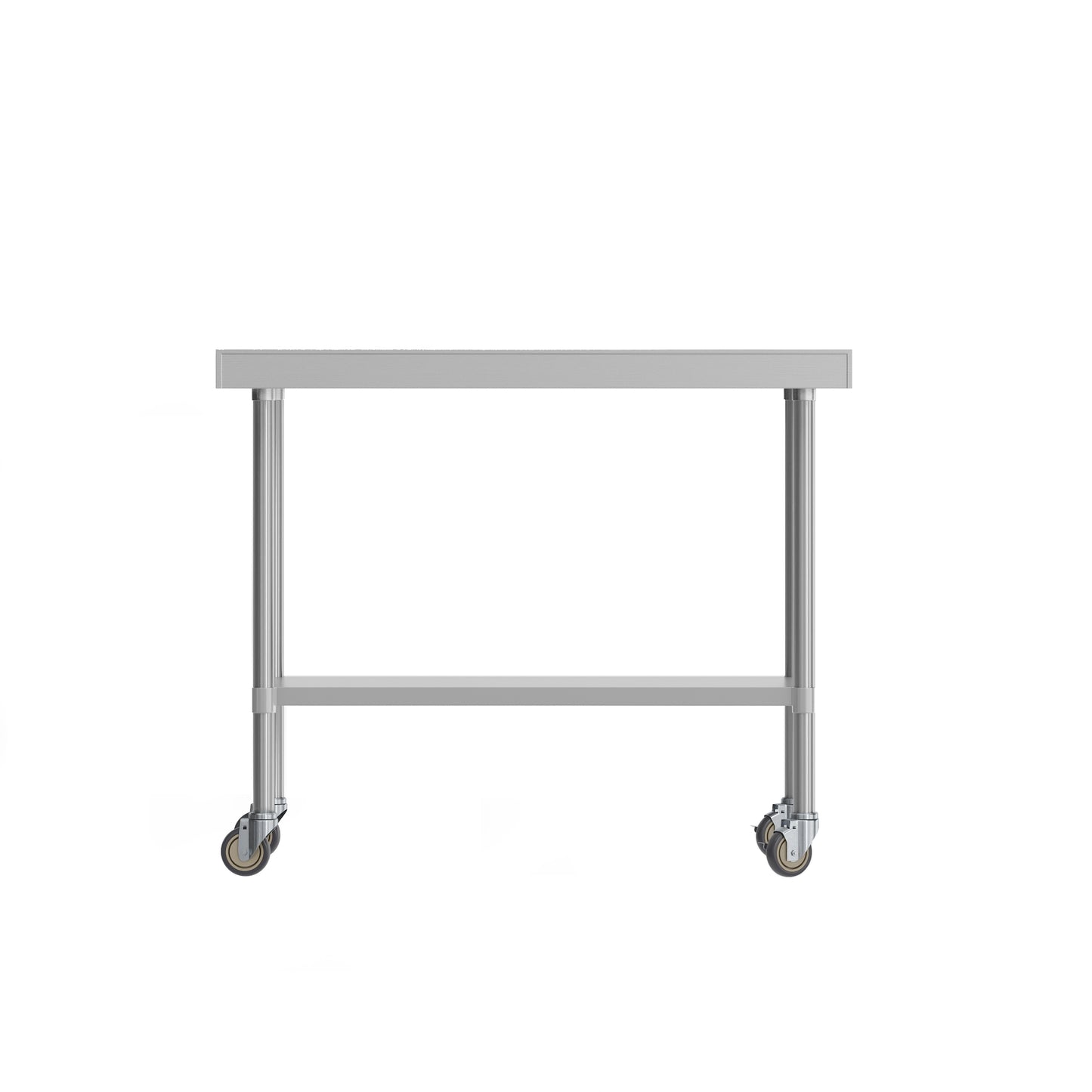Rawcliffe Stainless Steel 18 Gauge NSF Cert. Portable Prep and Work Table with 1.5" Backsplash, Undershelf and 2 Locking Casters- 48"W x 24"D x 36"H Stainless Steel