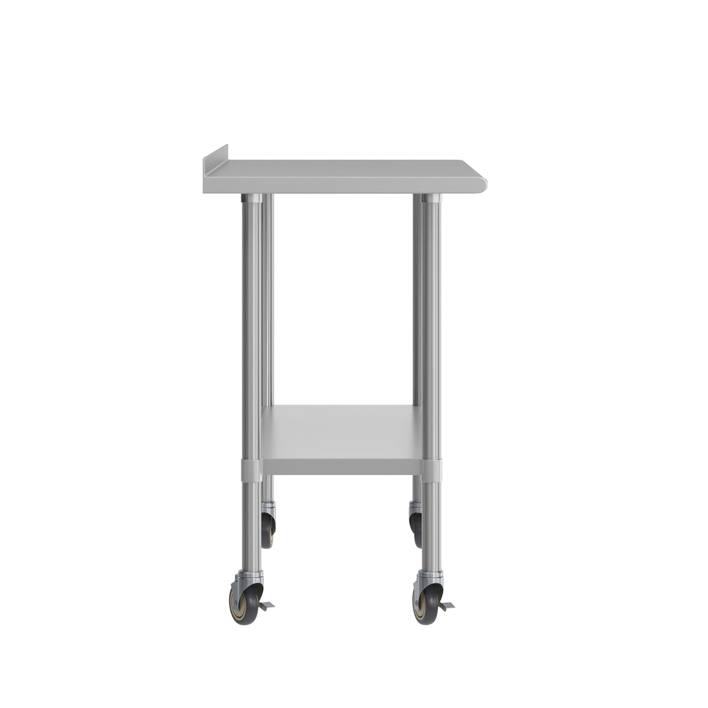 Rawcliffe Stainless Steel 18 Gauge NSF Cert. Portable Prep and Work Table with 1.5" Backsplash, Undershelf and 2 Locking Casters- 48"W x 24"D x 36"H Stainless Steel