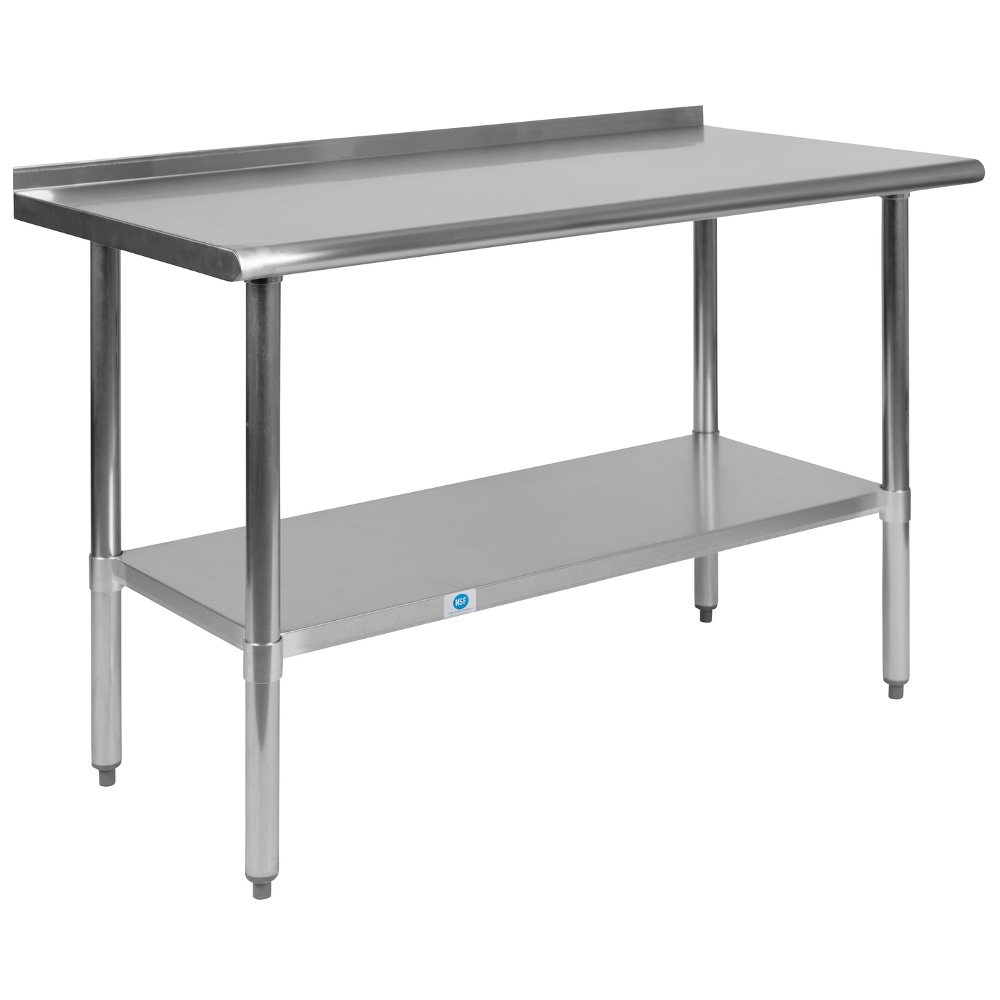 Rawcliffe Stainless Steel 18 Gauge Prep and Work Table with 1.5" Backsplash and Undershelf - NSF Certified - 48"W x 24"D x 36"H Stainless Steel