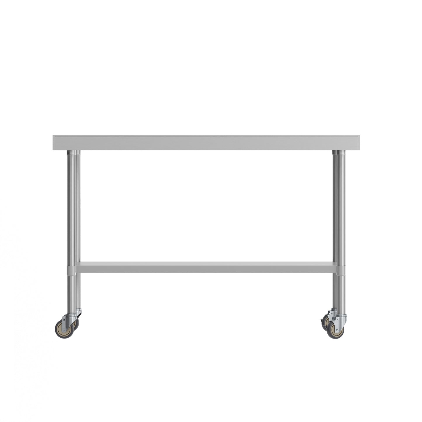 Reese Portable Prep and Work Table with NSF Certified Stainless Steel Top Shelf, 1.5" Backsplash, Galvanized Steel Undershelf, 4 Casters, 2 Locking Stainless Steel