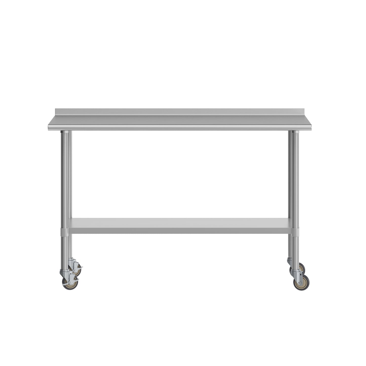 Reese Portable Prep and Work Table with NSF Certified Stainless Steel Top Shelf, 1.5" Backsplash, Galvanized Steel Undershelf, 4 Casters, 2 Locking Stainless Steel