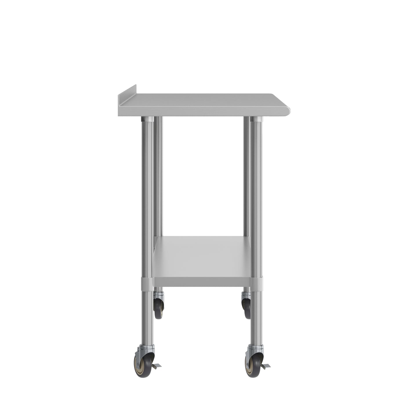 Reese Portable Prep and Work Table with NSF Certified Stainless Steel Top Shelf, 1.5" Backsplash, Galvanized Steel Undershelf, 4 Casters, 2 Locking Stainless Steel