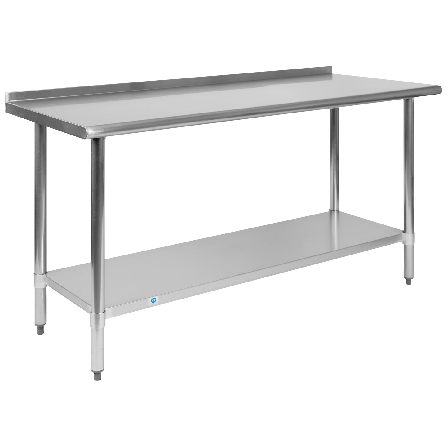 Reese Stainless Steel 18 Gauge Prep and Work Table with 1.5" Backsplash and Undershelf - NSF Certified - 60"W x 24"D x 36"H Stainless Steel