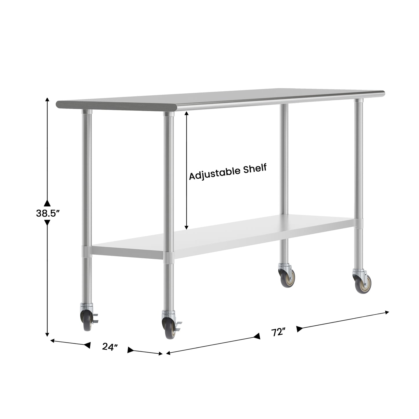 Reese 24x72 Portable Prep and Work Table with NSF Certified 18 Gauge Stainless Steel Top Shelf, Galvanized Steel Undershelf, 4 Casters with 2 Locking Stainless Steel