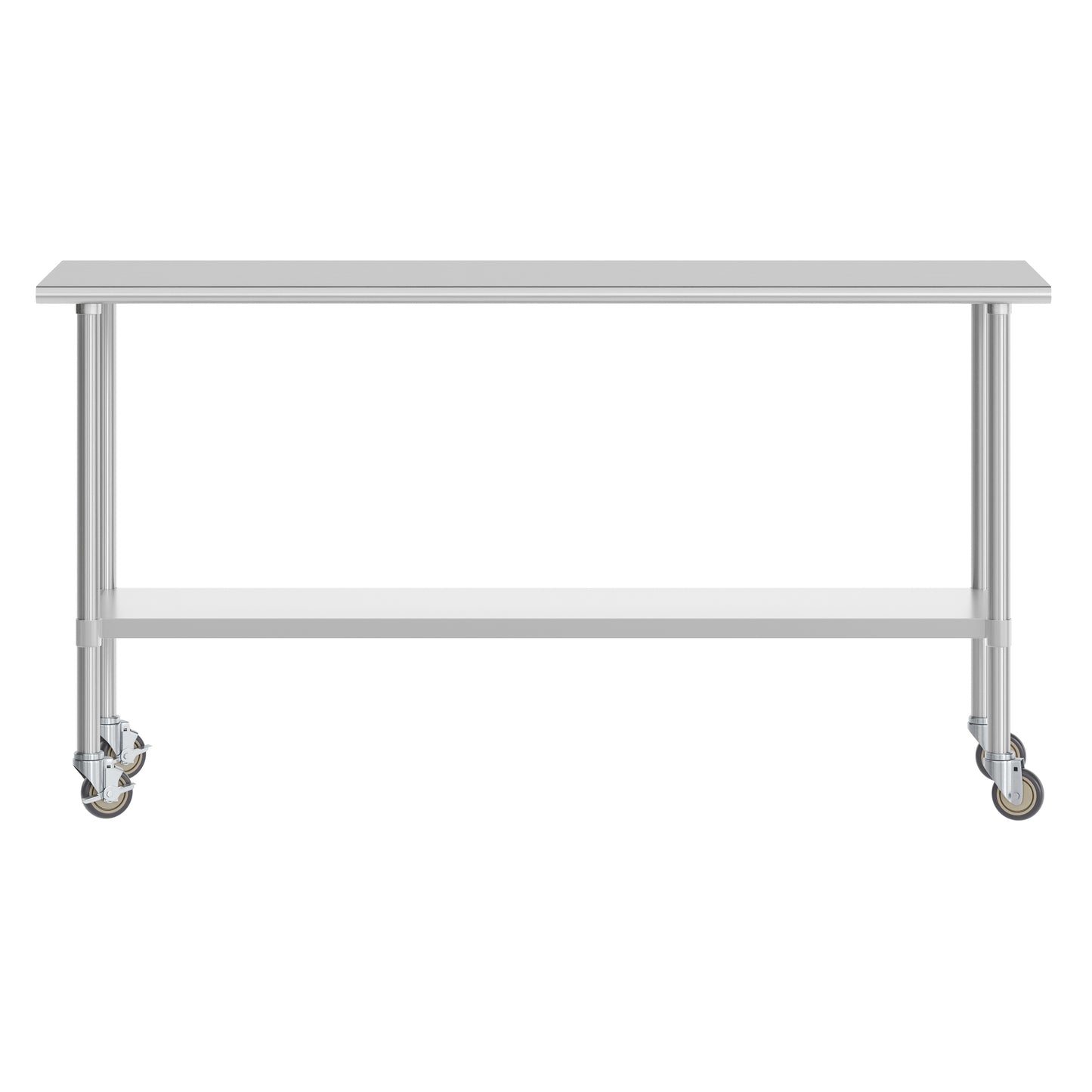 Reese 24x72 Portable Prep and Work Table with NSF Certified 18 Gauge Stainless Steel Top Shelf, Galvanized Steel Undershelf, 4 Casters with 2 Locking Stainless Steel