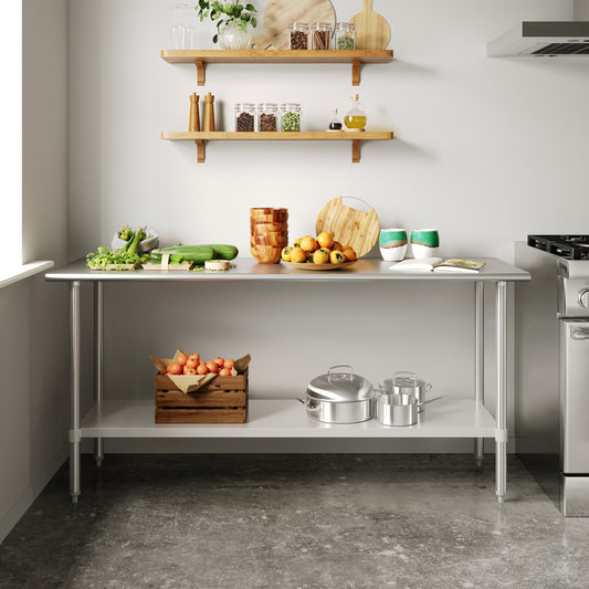 Reese 24x72 Portable Prep and Work Table with NSF Certified 18 Gauge Stainless Steel Top Shelf and Adjustable Galvanized Steel Undershelf Stainless Steel