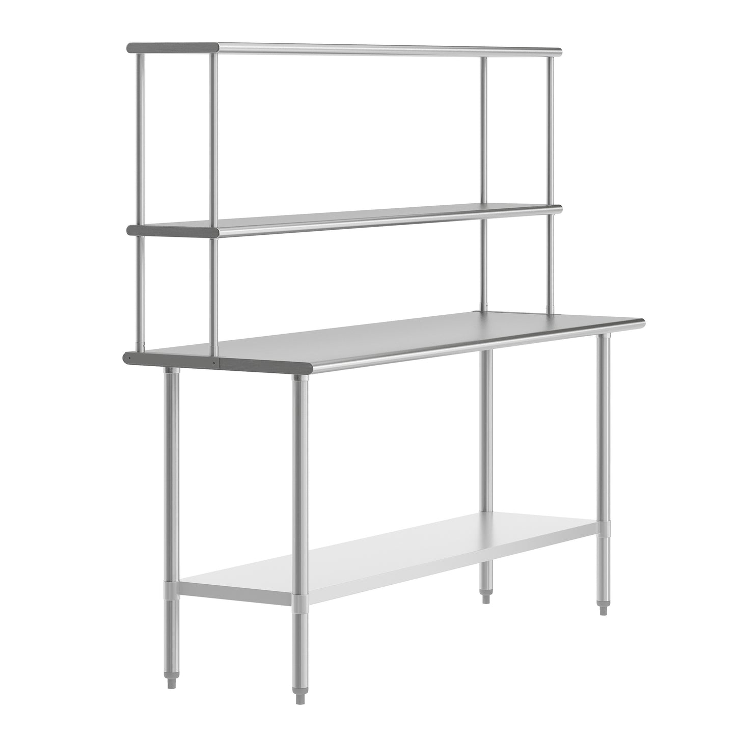 Reese 24x72 Portable Prep and Work Table with NSF Certified 18 Gauge Stainless Steel Top Shelf and Double Overshelves and Galvanized Steel Undershelf Stainless Steel