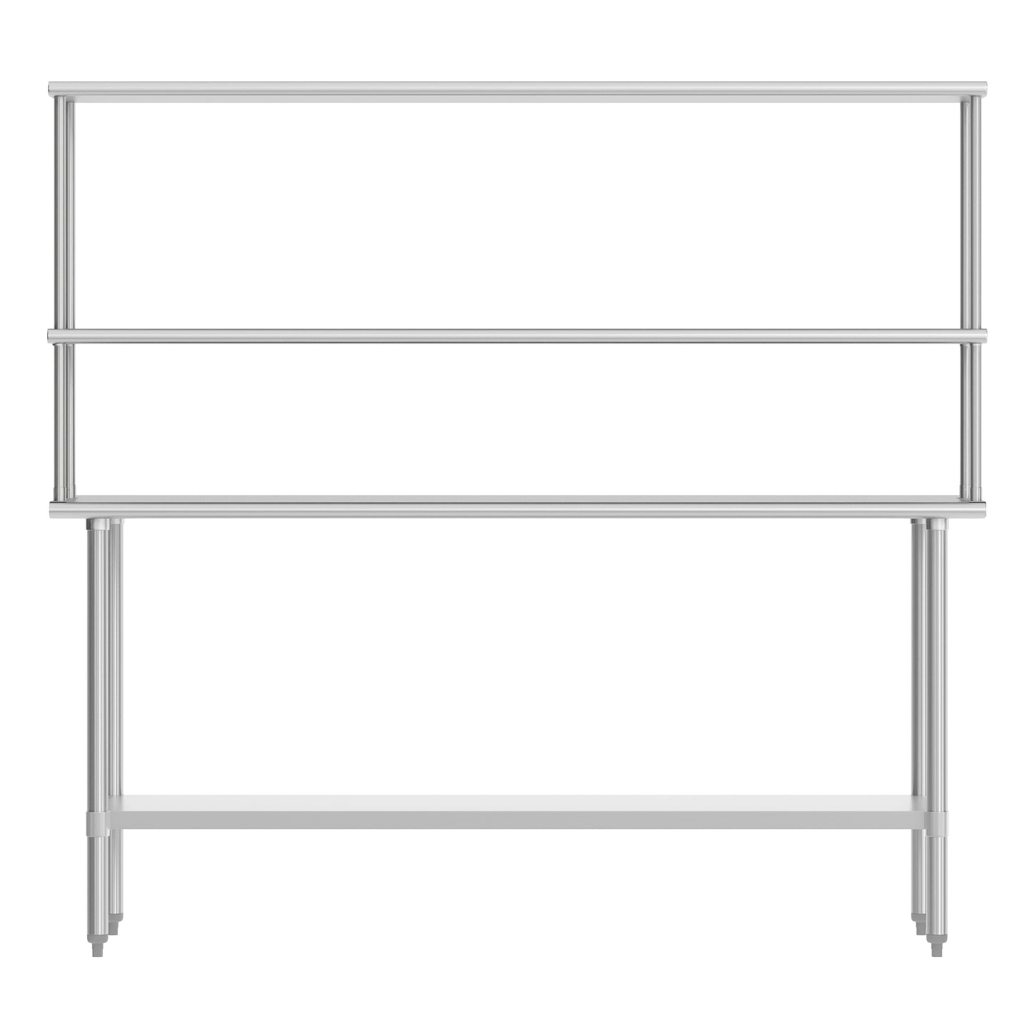 Reese 24x72 Portable Prep and Work Table with NSF Certified 18 Gauge Stainless Steel Top Shelf and Double Overshelves and Galvanized Steel Undershelf Stainless Steel