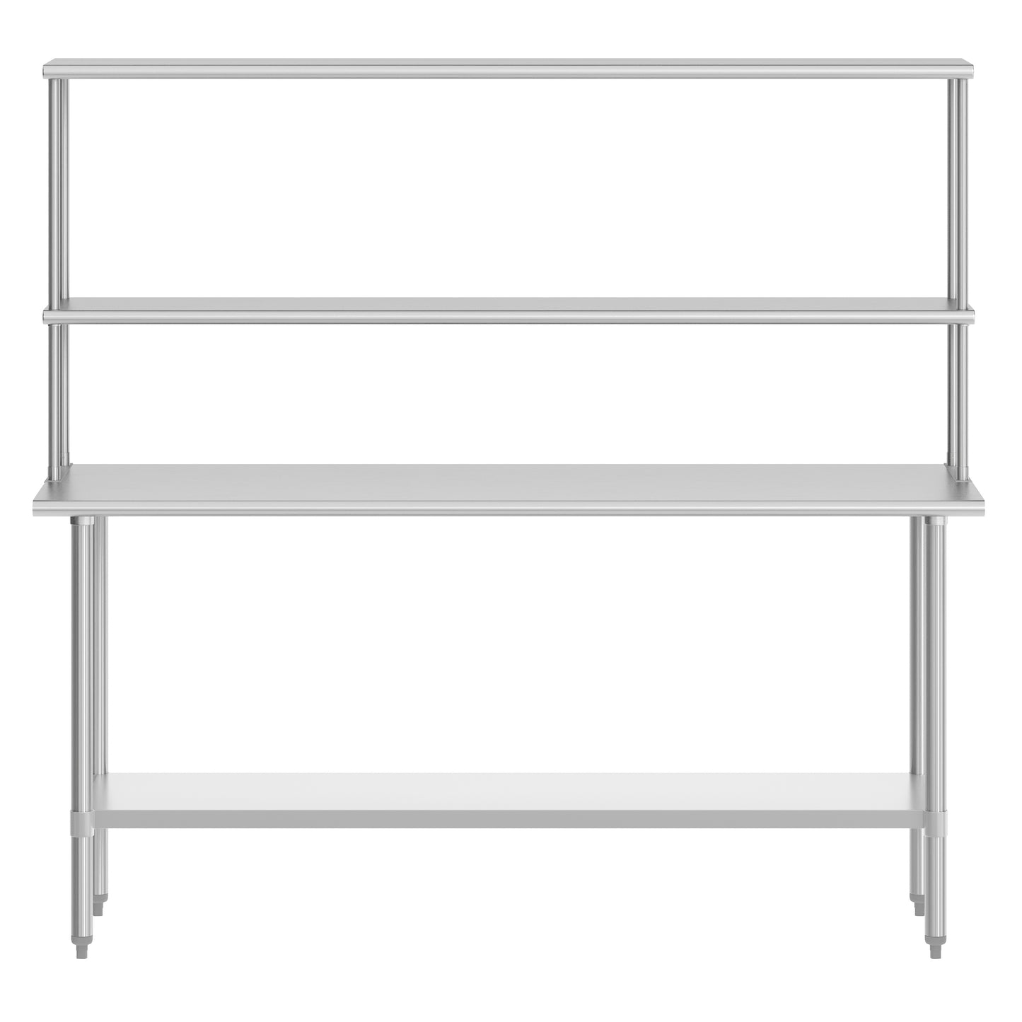 Reese 24x72 Portable Prep and Work Table with NSF Certified 18 Gauge Stainless Steel Top Shelf and Double Overshelves and Galvanized Steel Undershelf Stainless Steel