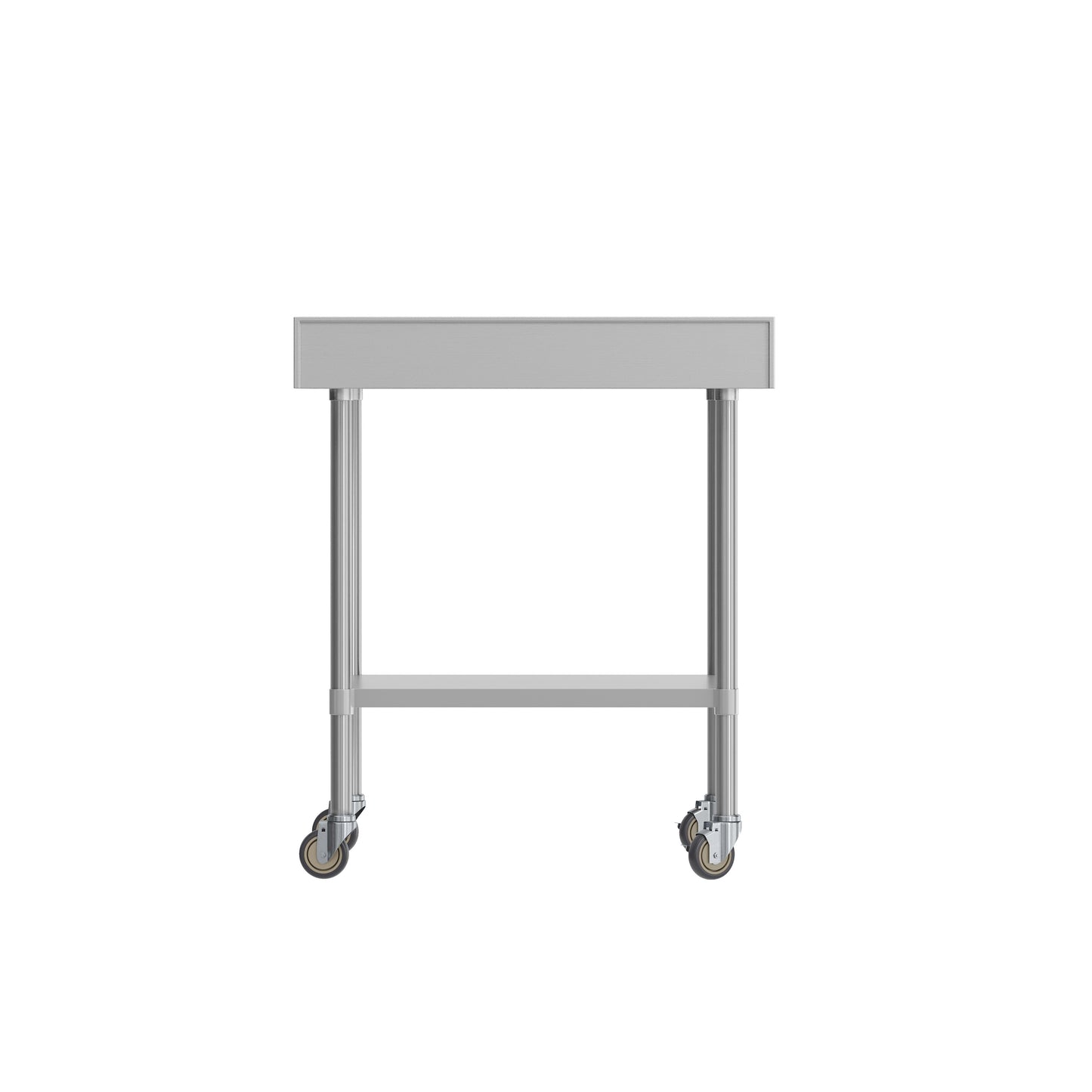 Reese 30" x 36" Prep and Work Table with NSF Certified Stainless Steel Top Shelf, 4" Backsplash, Adjustable Galvanized Steel Undershelf, 4 Casters Stainless Steel