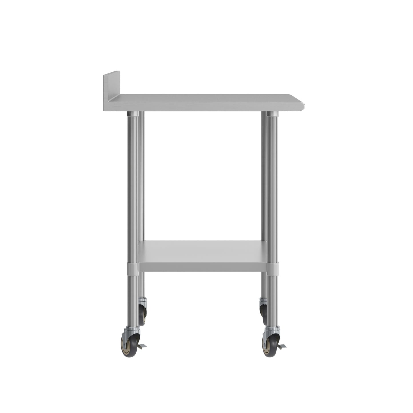 Reese 30" x 36" Prep and Work Table with NSF Certified Stainless Steel Top Shelf, 4" Backsplash, Adjustable Galvanized Steel Undershelf, 4 Casters Stainless Steel