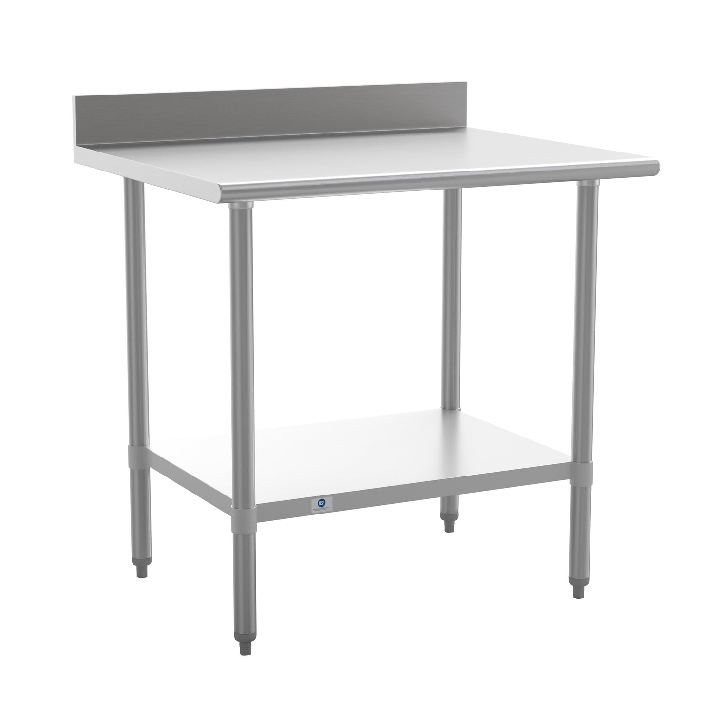 Reese Commercial Grade 430 Stainless Steel 18 Gauge NSF Certified 30" x 36" Kitchen Prep and Work Table with Adjustable Shelf and 4" Backsplash Stainless Steel