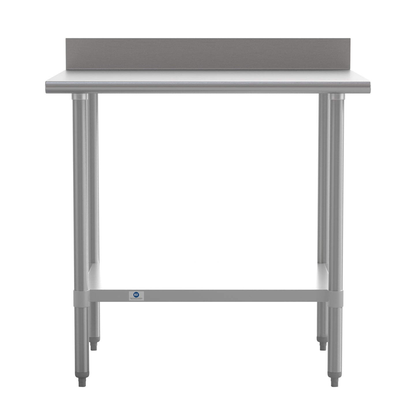 Reese Commercial Grade 430 Stainless Steel 18 Gauge NSF Certified 30" x 36" Kitchen Prep and Work Table with Adjustable Shelf and 4" Backsplash Stainless Steel