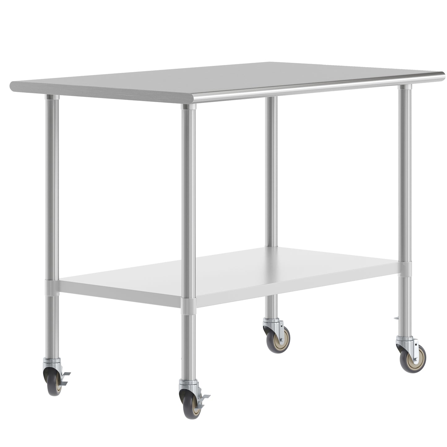 Reese 30x48 Portable Prep and Work Table with NSF Certified 18 Gauge Stainless Steel Top Shelf, Galvanized Steel Undershelf, 4 Casters with 2 Locking Stainless Steel