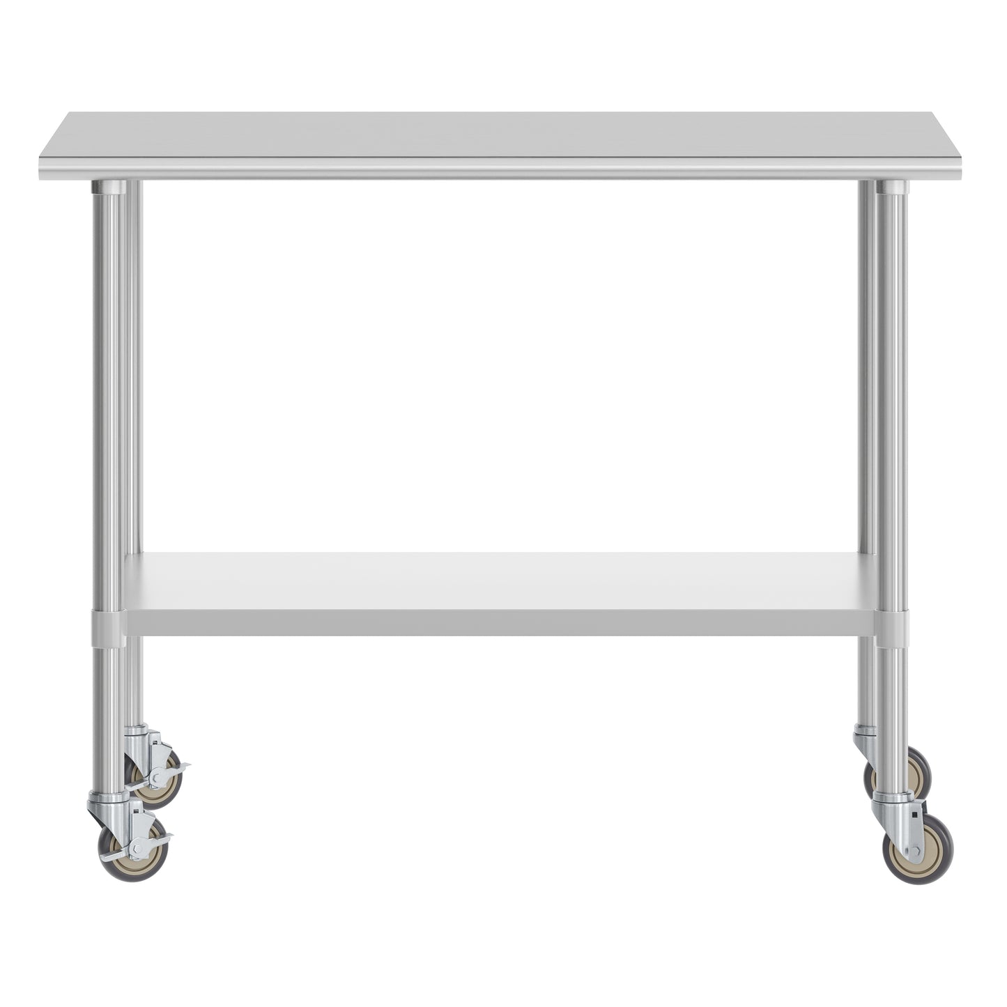 Reese 30x48 Portable Prep and Work Table with NSF Certified 18 Gauge Stainless Steel Top Shelf, Galvanized Steel Undershelf, 4 Casters with 2 Locking Stainless Steel