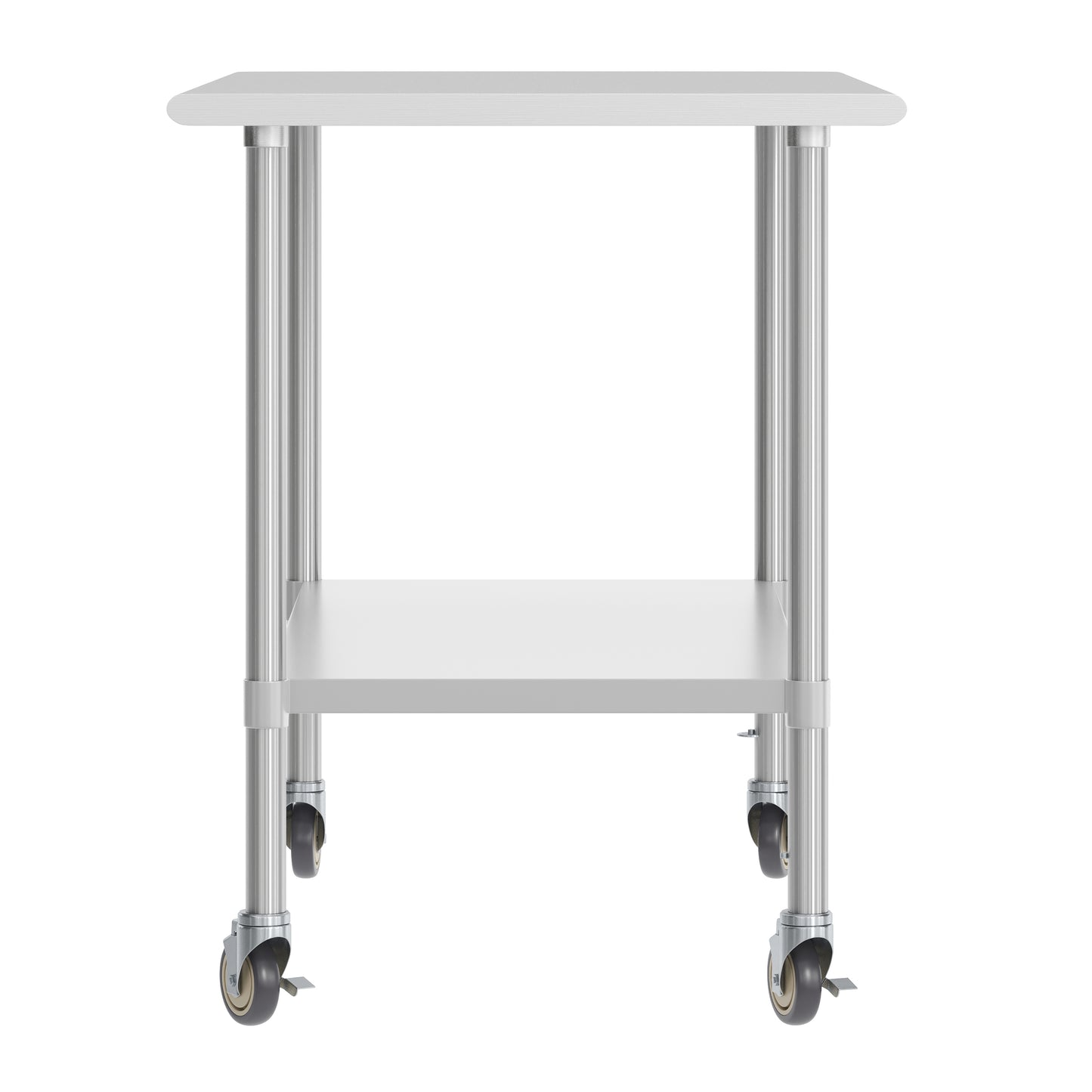 Reese 30x48 Portable Prep and Work Table with NSF Certified 18 Gauge Stainless Steel Top Shelf, Galvanized Steel Undershelf, 4 Casters with 2 Locking Stainless Steel