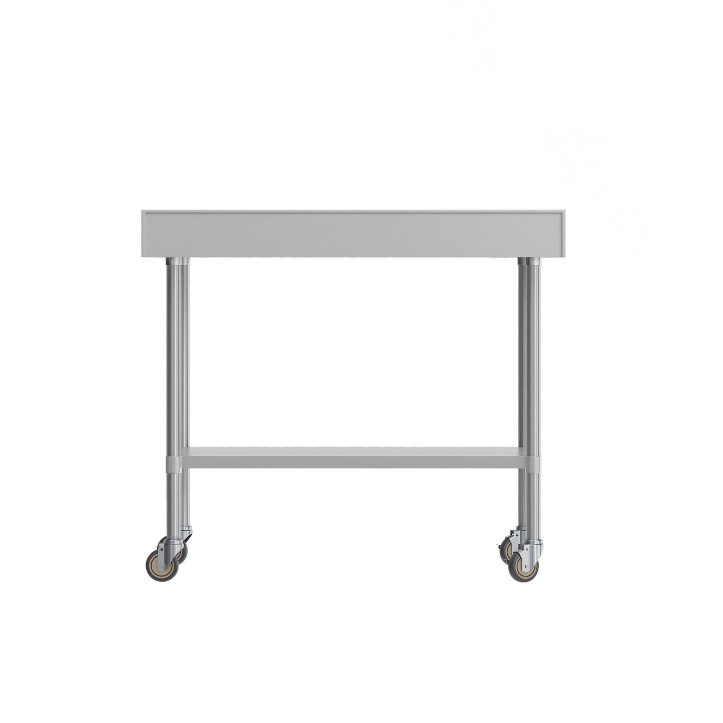 Reese 30" x 48" Prep and Work Table with NSF Certified Stainless Steel Top Shelf, 4" Backsplash, Adjustable Galvanized Steel Undershelf, 4 Casters Stainless Steel
