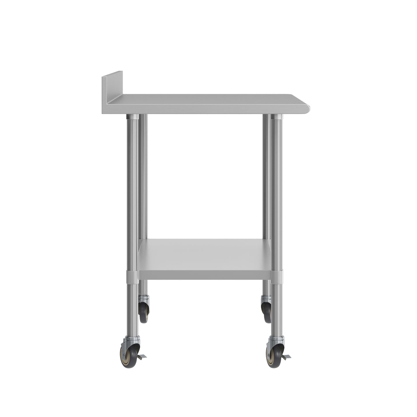 Reese 30" x 48" Prep and Work Table with NSF Certified Stainless Steel Top Shelf, 4" Backsplash, Adjustable Galvanized Steel Undershelf, 4 Casters Stainless Steel