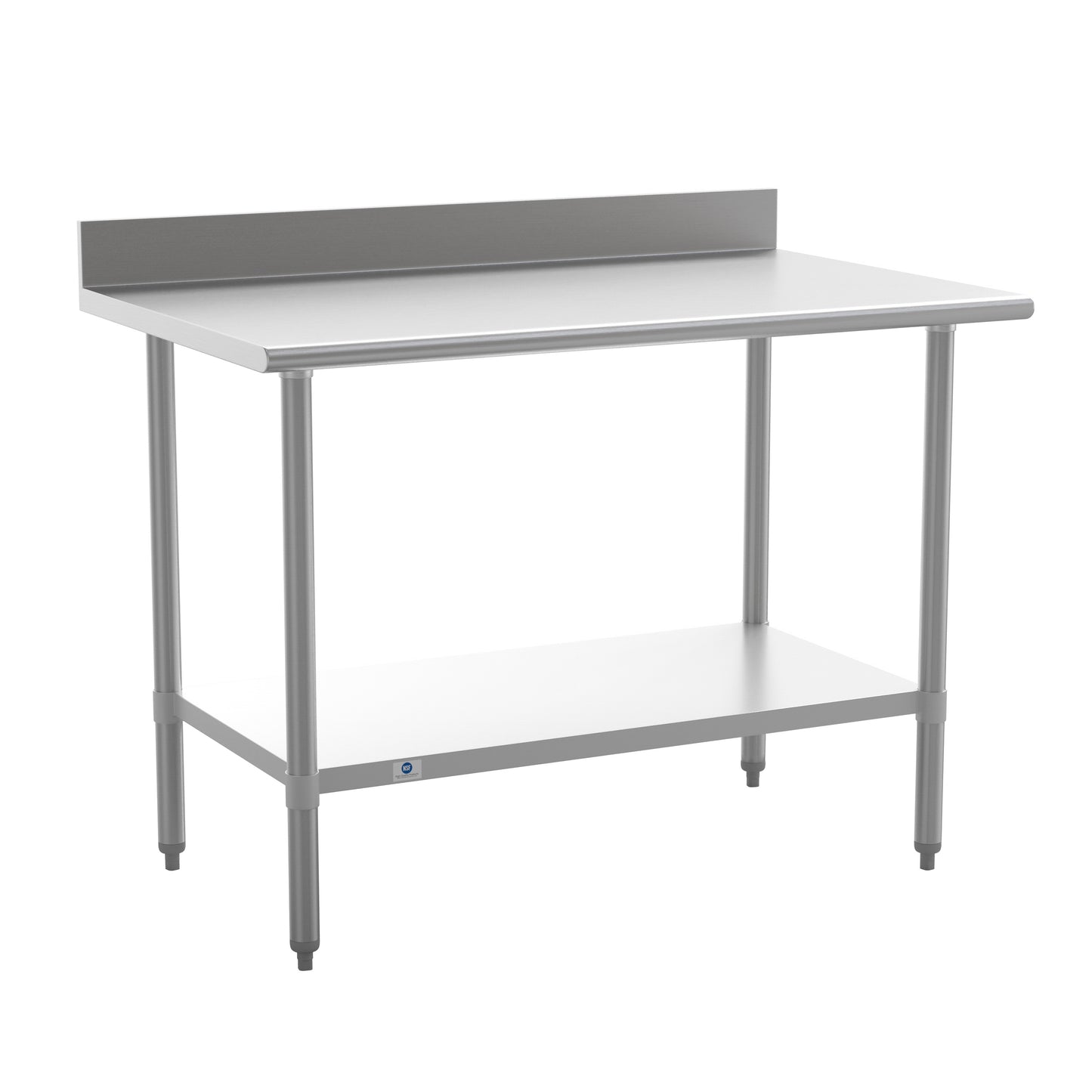 Reese Commercial Grade 430 Stainless Steel 18 Gauge NSF Certified 30" x 48" Kitchen Prep and Work Table with Adjustable Shelf and 4" Backsplash Stainless Steel