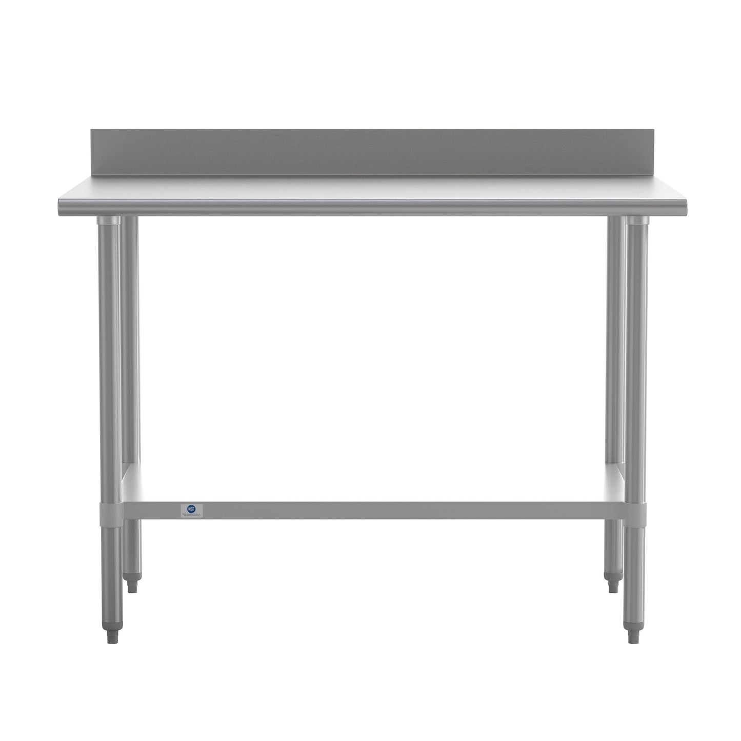 Reese Commercial Grade 430 Stainless Steel 18 Gauge NSF Certified 30" x 48" Kitchen Prep and Work Table with Adjustable Shelf and 4" Backsplash Stainless Steel