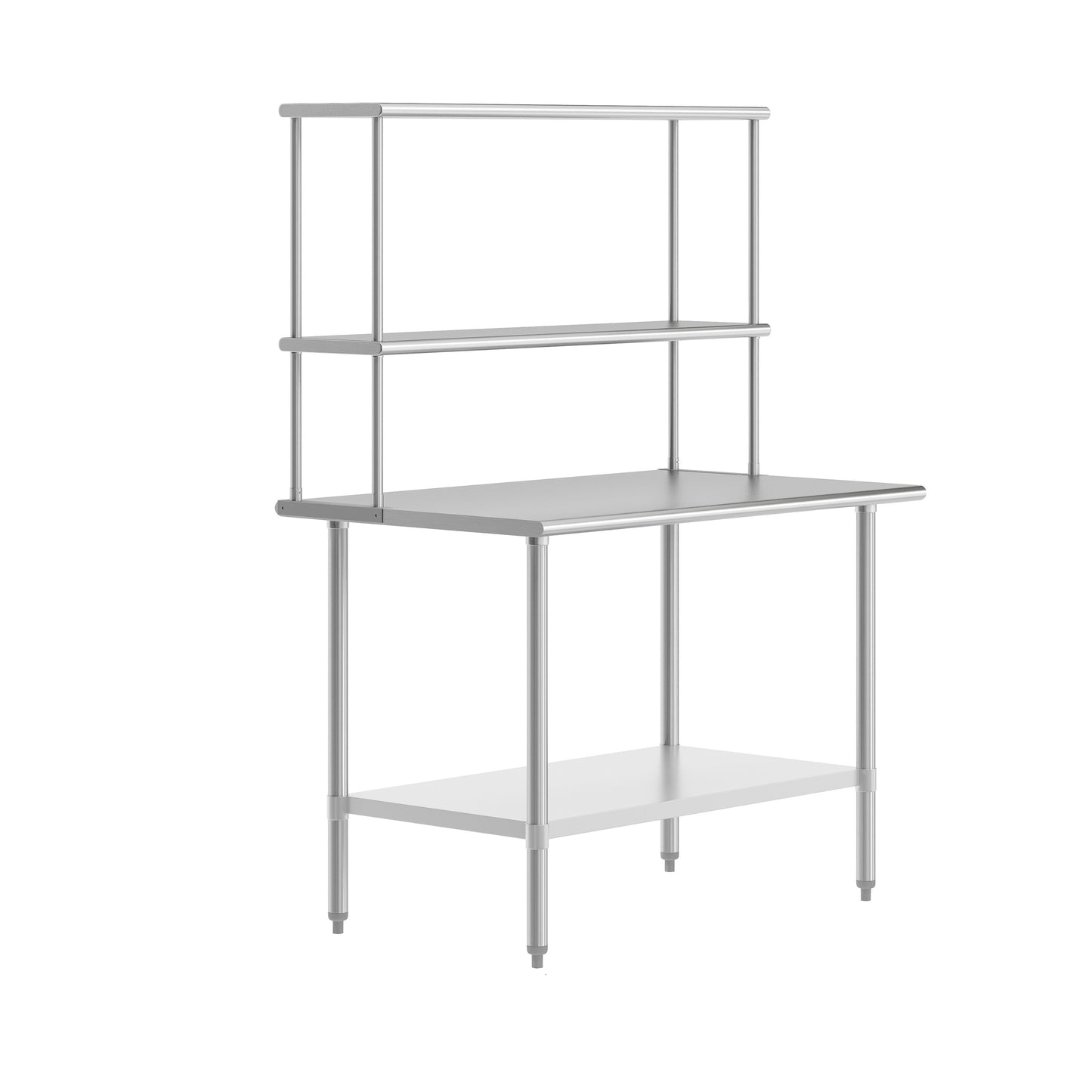 Reese 30x48 Portable Prep and Work Table with NSF Certified 18 Gauge Stainless Steel Top Shelf and Double Overshelves and Galvanized Steel Undershelf Stainless Steel