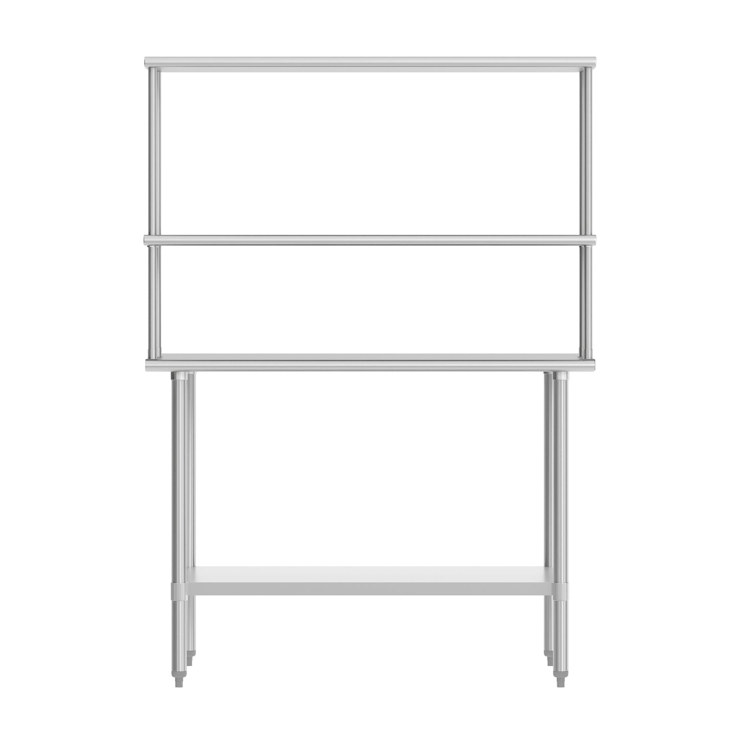 Reese 30x48 Portable Prep and Work Table with NSF Certified 18 Gauge Stainless Steel Top Shelf and Double Overshelves and Galvanized Steel Undershelf Stainless Steel