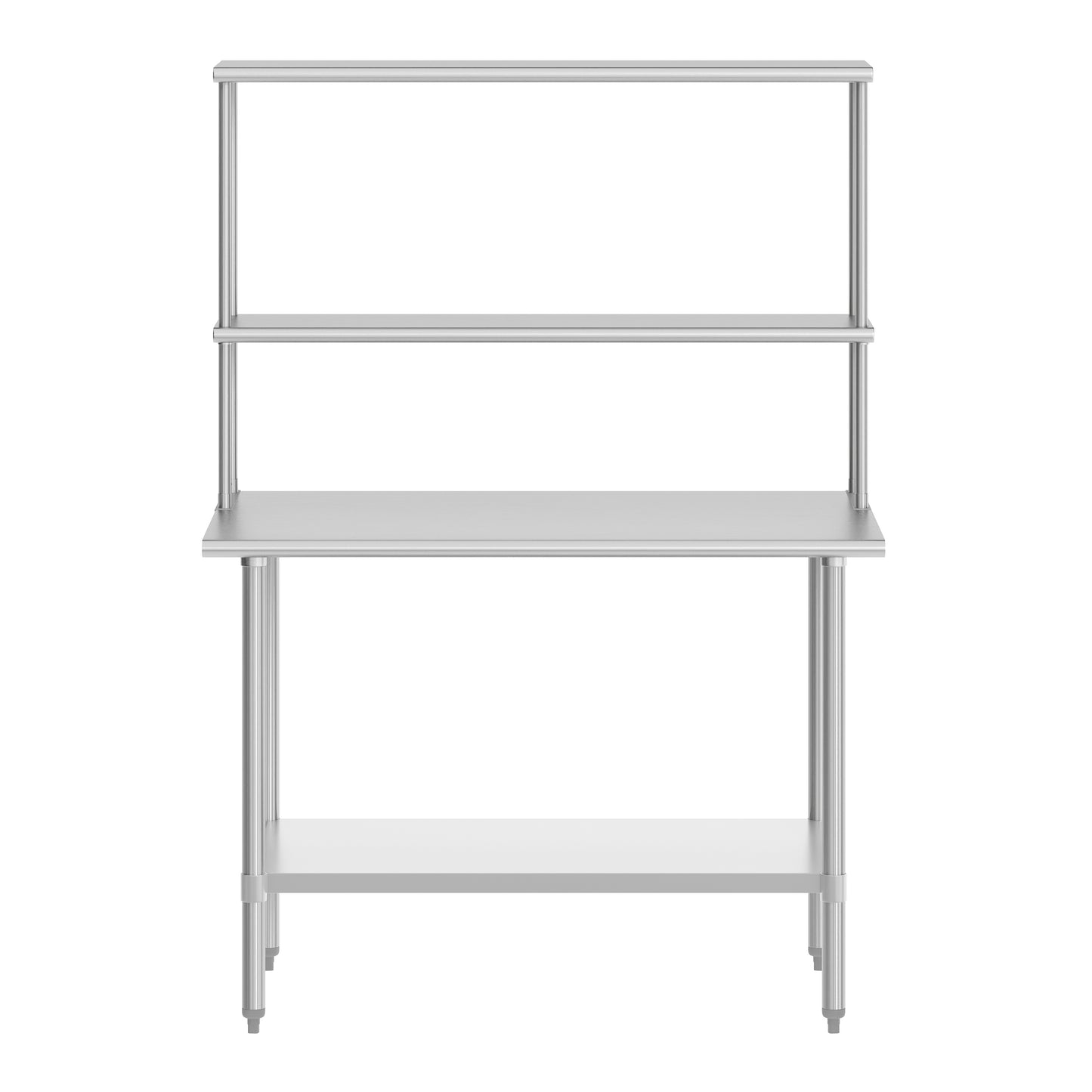 Reese 30x48 Portable Prep and Work Table with NSF Certified 18 Gauge Stainless Steel Top Shelf and Double Overshelves and Galvanized Steel Undershelf Stainless Steel