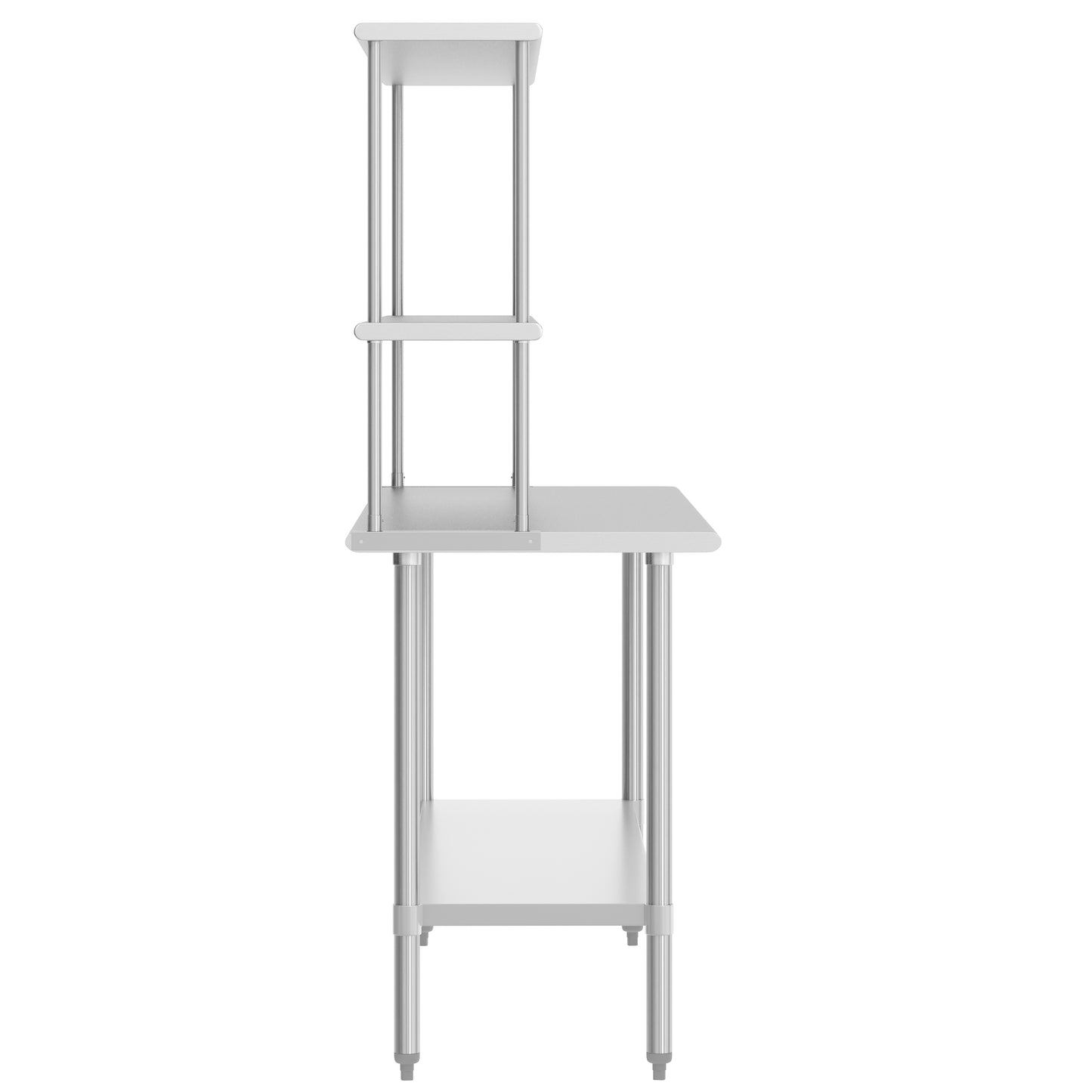 Reese 30x48 Portable Prep and Work Table with NSF Certified 18 Gauge Stainless Steel Top Shelf and Double Overshelves and Galvanized Steel Undershelf Stainless Steel