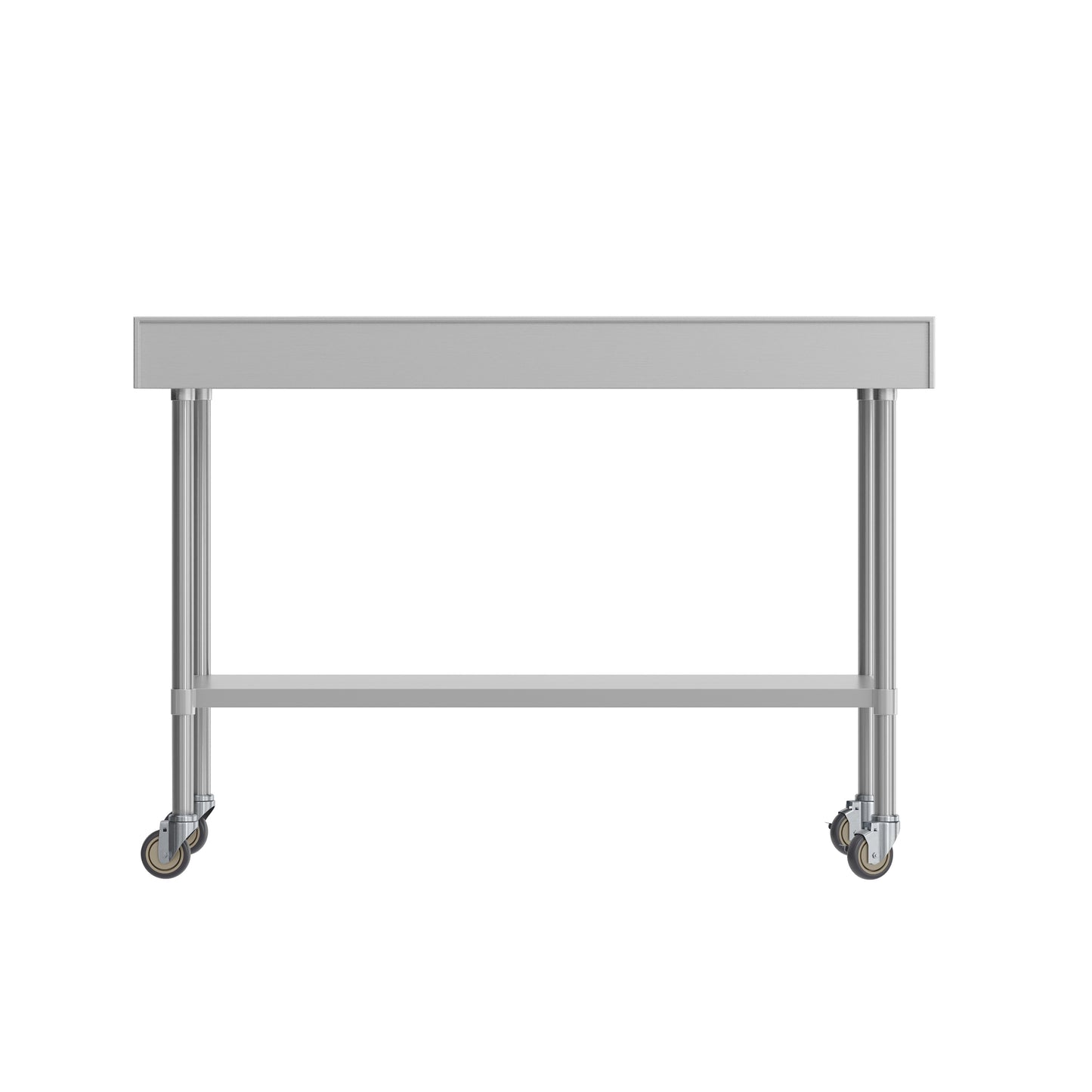 Reese 30" x 60" Prep and Work Table with NSF Certified Stainless Steel Top Shelf, 4" Backsplash, Adjustable Galvanized Steel Undershelf, 4 Casters Stainless Steel