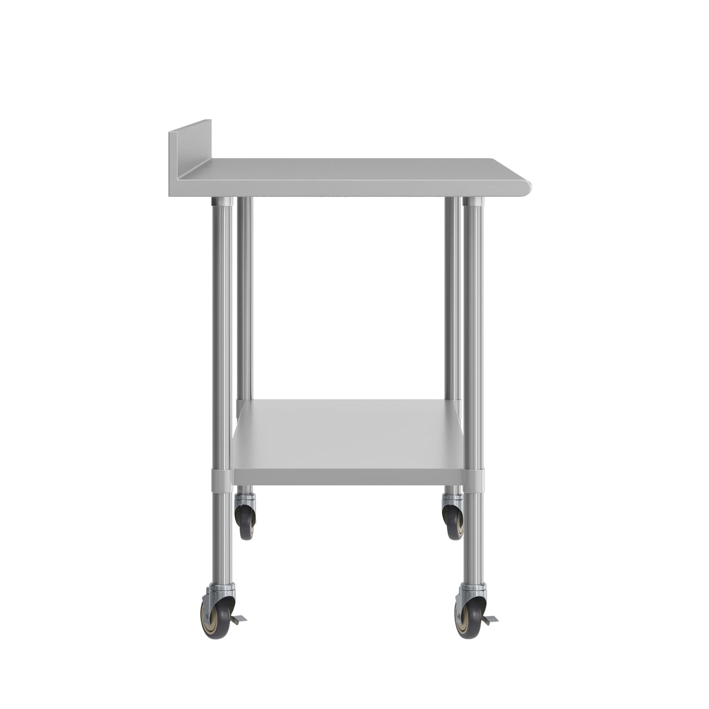 Reese 30" x 60" Prep and Work Table with NSF Certified Stainless Steel Top Shelf, 4" Backsplash, Adjustable Galvanized Steel Undershelf, 4 Casters Stainless Steel