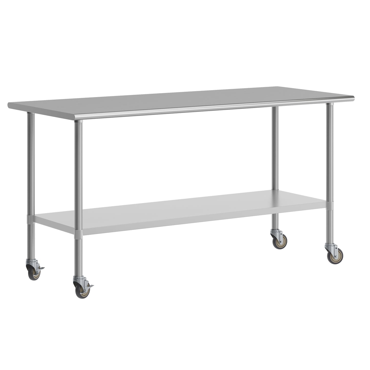 Reader Portable Prep and Work Table with NSF Certified 18 Gauge Stainless Steel Top Shelf, Galvanized Steel Undershelf and 4 Casters with 2 Locking Stainless Steel