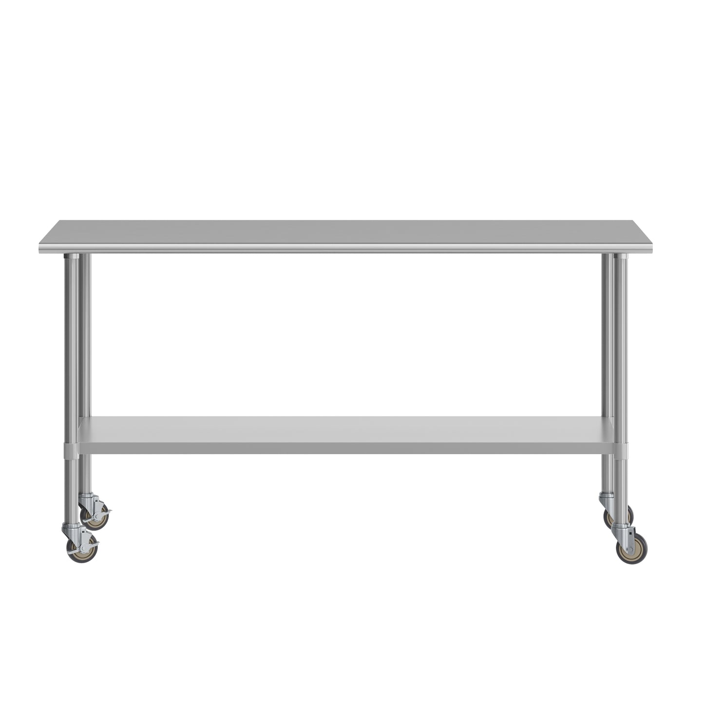 Reader Portable Prep and Work Table with NSF Certified 18 Gauge Stainless Steel Top Shelf, Galvanized Steel Undershelf and 4 Casters with 2 Locking Stainless Steel