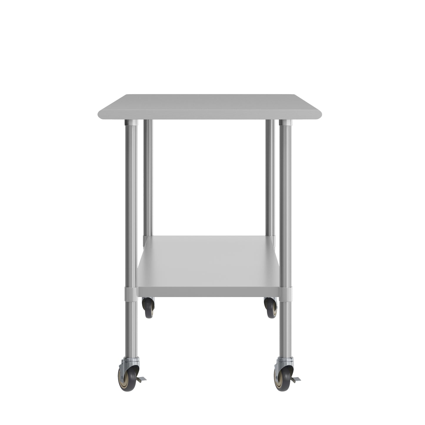 Reader Portable Prep and Work Table with NSF Certified 18 Gauge Stainless Steel Top Shelf, Galvanized Steel Undershelf and 4 Casters with 2 Locking Stainless Steel