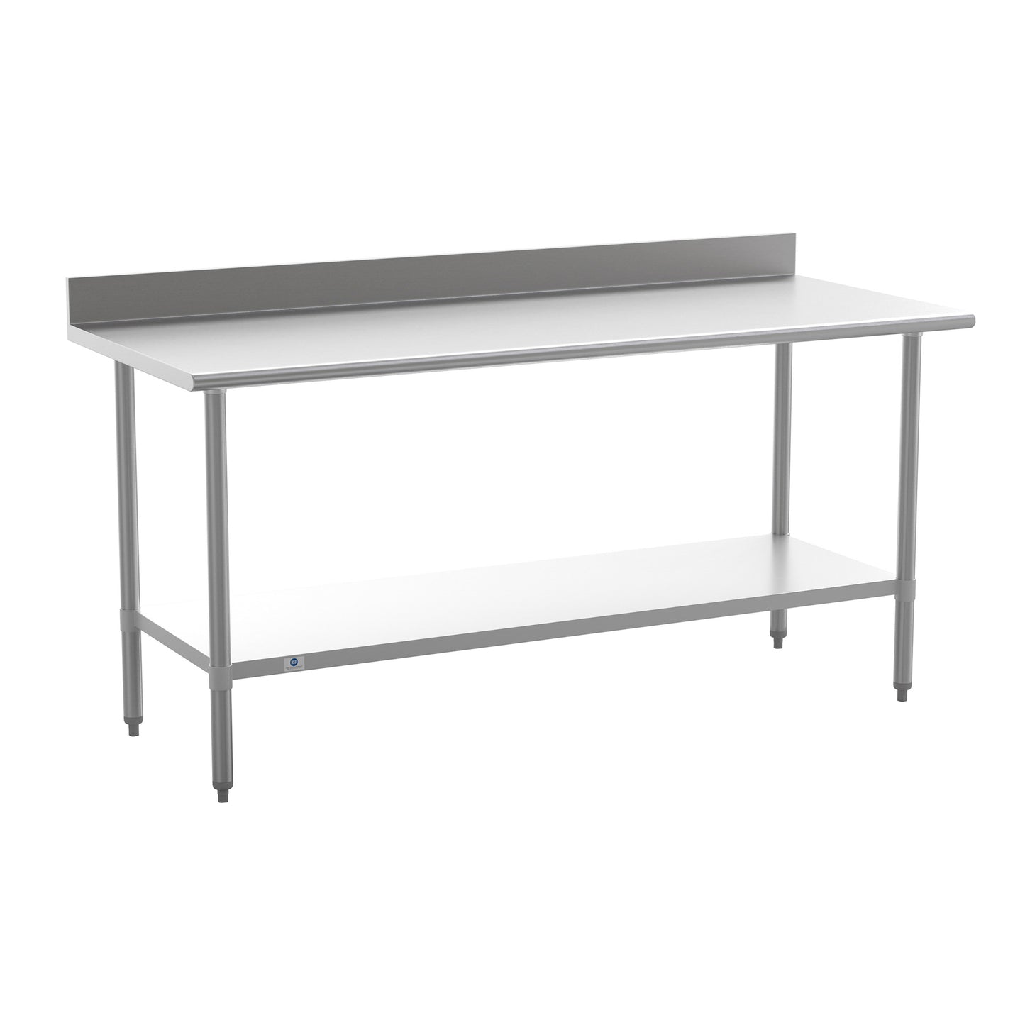 Reese Commercial Grade 430 Stainless Steel 18 Gauge NSF Certified 30" x 72" Kitchen Prep and Work Table with Adjustable Shelf and 4" Backsplash Stainless Steel