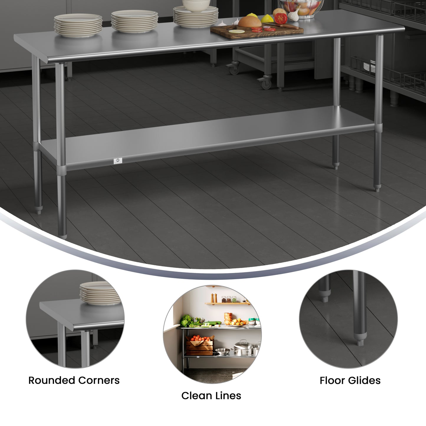 Reader Stainless Steel 18 Gauge Prep and Work Table with Undershelf - NSF Certified - 72"W x 30"D x 34.5"H Stainless Steel
