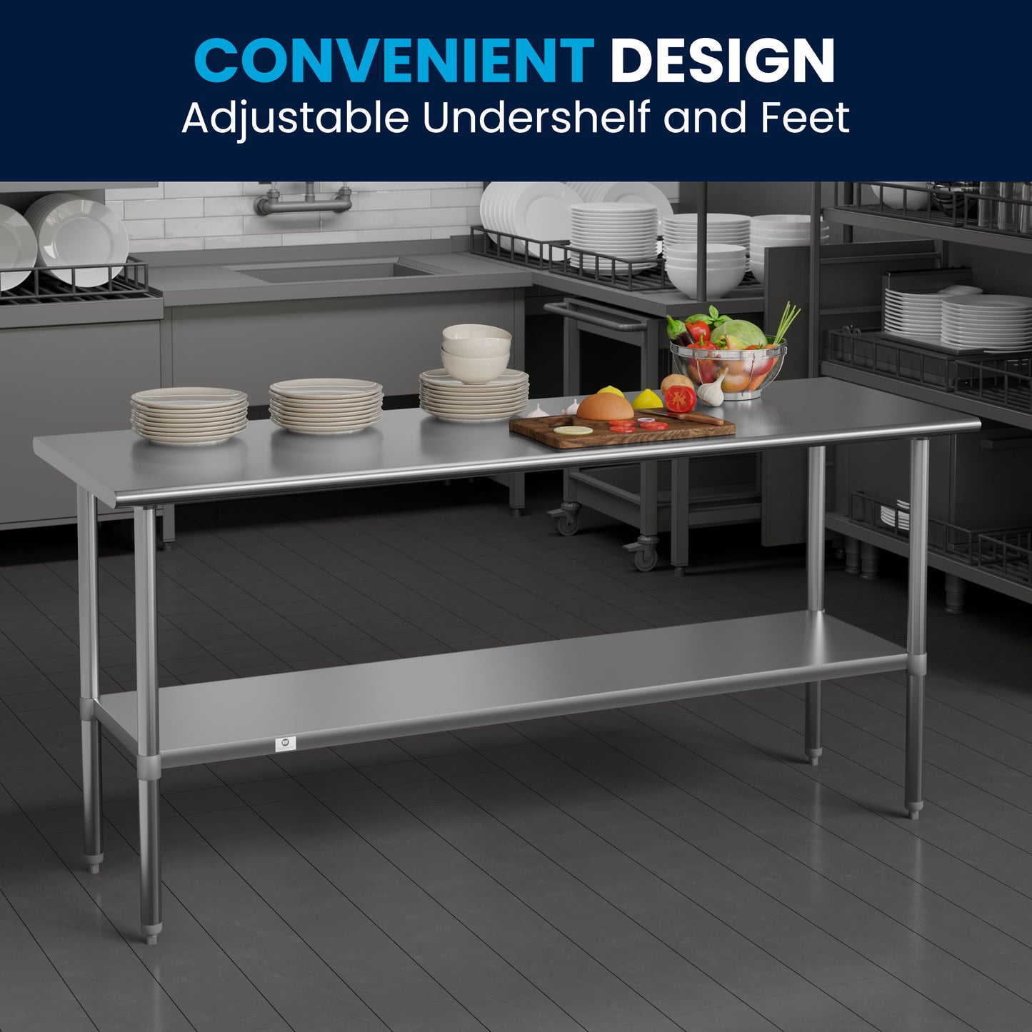 Reader Stainless Steel 18 Gauge Prep and Work Table with Undershelf - NSF Certified - 72"W x 30"D x 34.5"H Stainless Steel