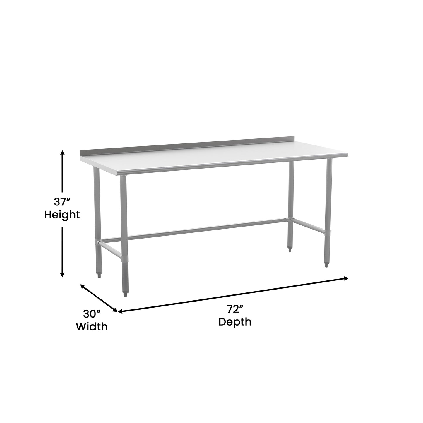 Reese Commercial Grade 430 Stainless Steel 18 Gauge NSF Certified Open Base Kitchen Prep and Work Table with 1.5" Backsplash Stainless Steel