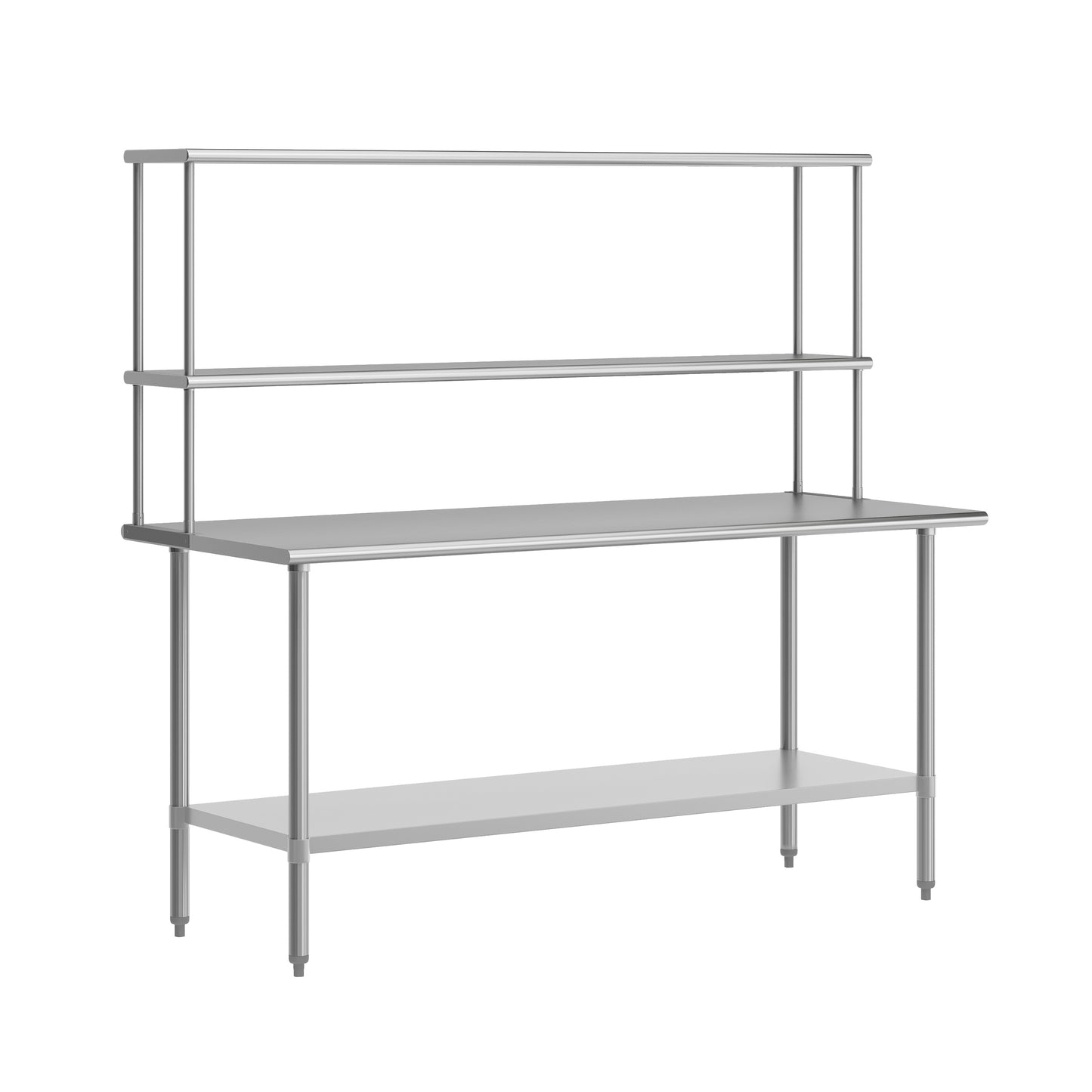 Reader Portable Prep and Work Table with NSF Certified 18 Gauge Stainless Steel Top Shelf and Double Overshelves and Galvanized Steel Undershelf Stainless Steel