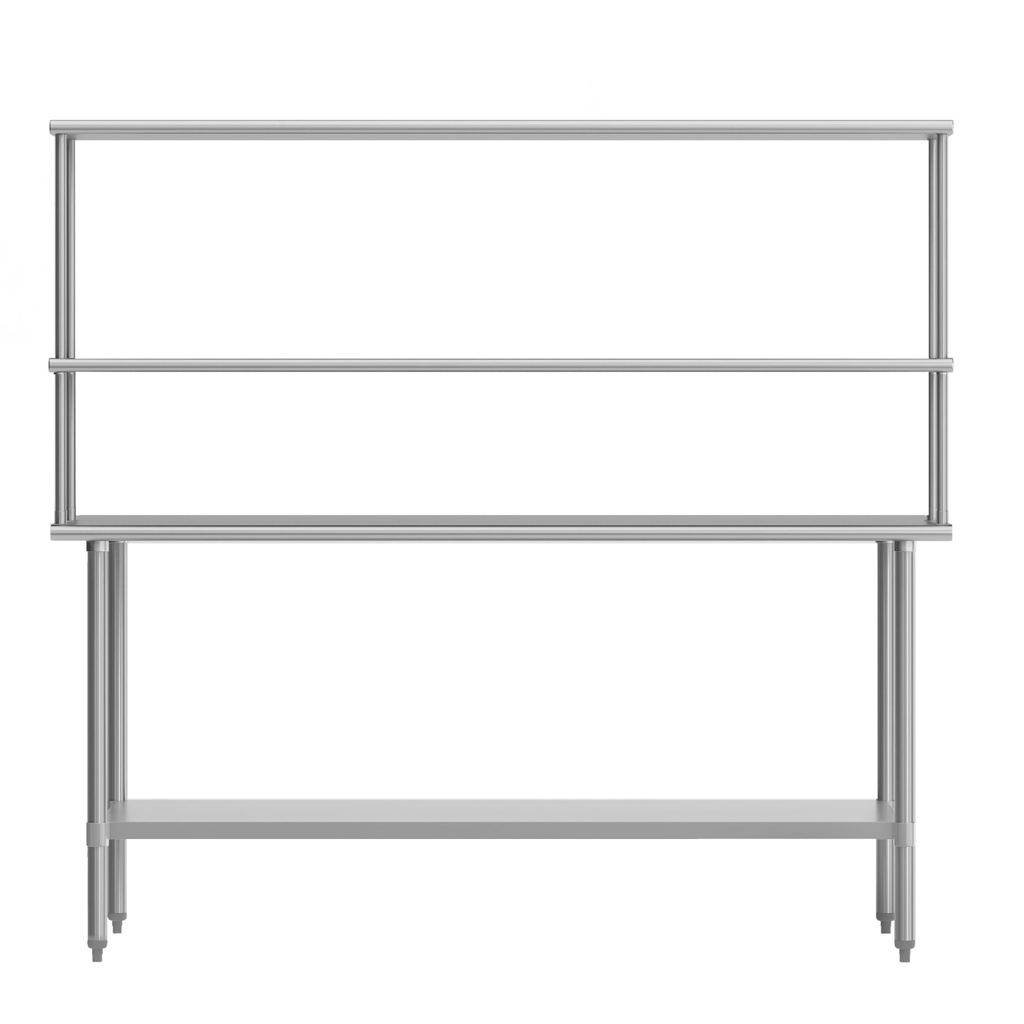 Reader Portable Prep and Work Table with NSF Certified 18 Gauge Stainless Steel Top Shelf and Double Overshelves and Galvanized Steel Undershelf Stainless Steel